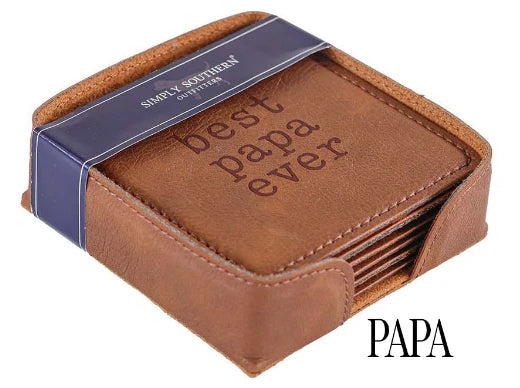 Simply Southern Genuine Leather Coasters Set of 4 - Premium Drink Coasters for Home, Office & Bar - Perfect for Coffee, Wine & Cocktail Glasses - Rustic Home Decor & Housewarming Gift