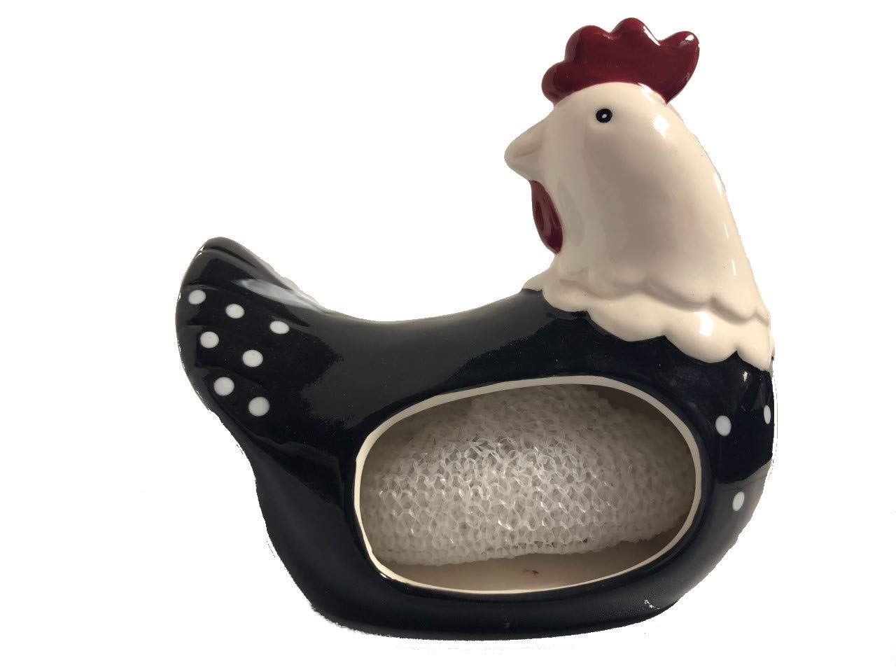 Black Ceramic Chicken Sponge Holder - Cute Kitchen Sponge & Scrubber Organizer for Sink Countertop - Perfect for Farmhouse, Country Style Decor
