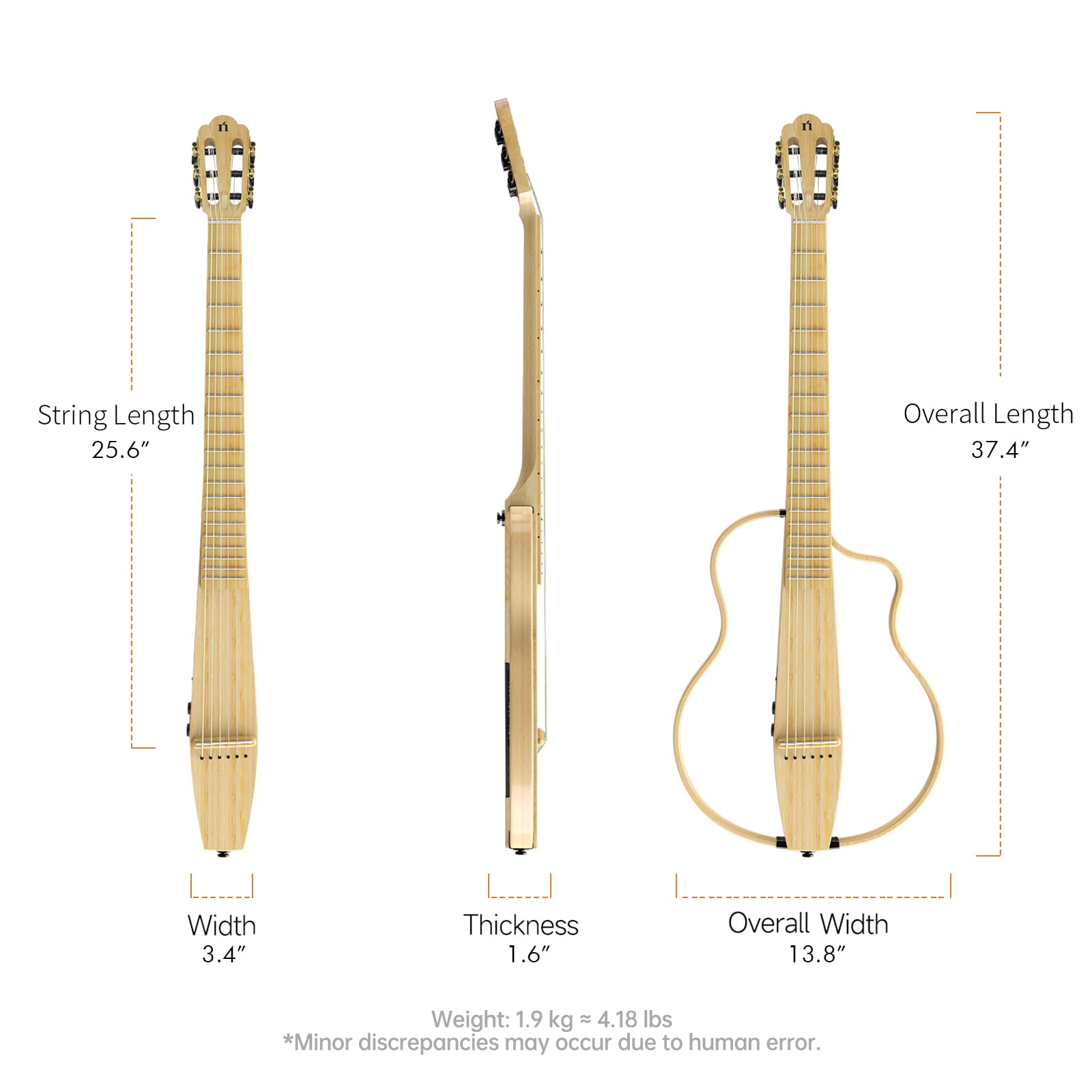 Natasha Bamboo Beginner Smart Guitar - Nylon String Classical Guitar for Kids & Adults with Removable Frames, Wireless Receiver, USB Cable & Gig Bag | Perfect for Home Practice, Music Lessons & Travel