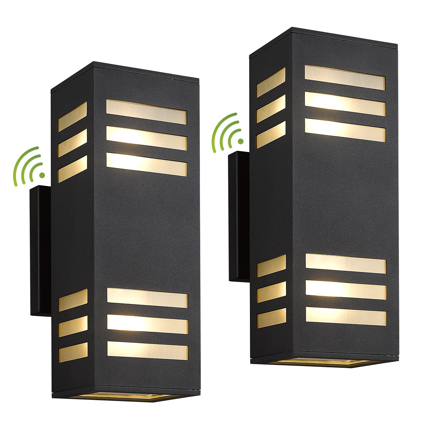 2 Pack Outdoor Wall Lights - Dusk to Dawn Waterproof Black Modern Sconce, 13