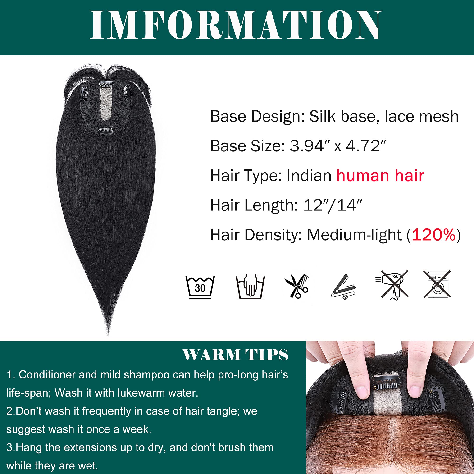 Premium 130% Density Human Hair Toppers with Bangs - Hand-Tied Silk Base Clip-In Hairpiece for Women with Thinning Hair - Natural Hair Loss Solution & Gray Coverage - 10 Inch 35g Jet Black - Perfect for Daily Wear, Special Occasions & Confidence Boost