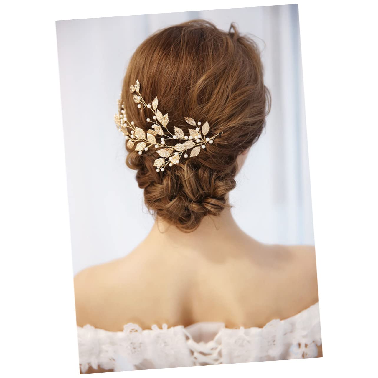 POPETPOP Pearl Golden Leaves Wedding Headband for Women - Elegant Bridal Hair Accessories, Headpiece for Wedding, Party, Prom, and Special Occasions
