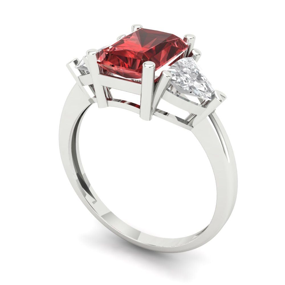 3.0 Carat Emerald Cut Natural Garnet Three-Stone Solitaire Engagement Ring in 14K White Gold - Perfect for Anniversary, Bridal & Wedding Proposals