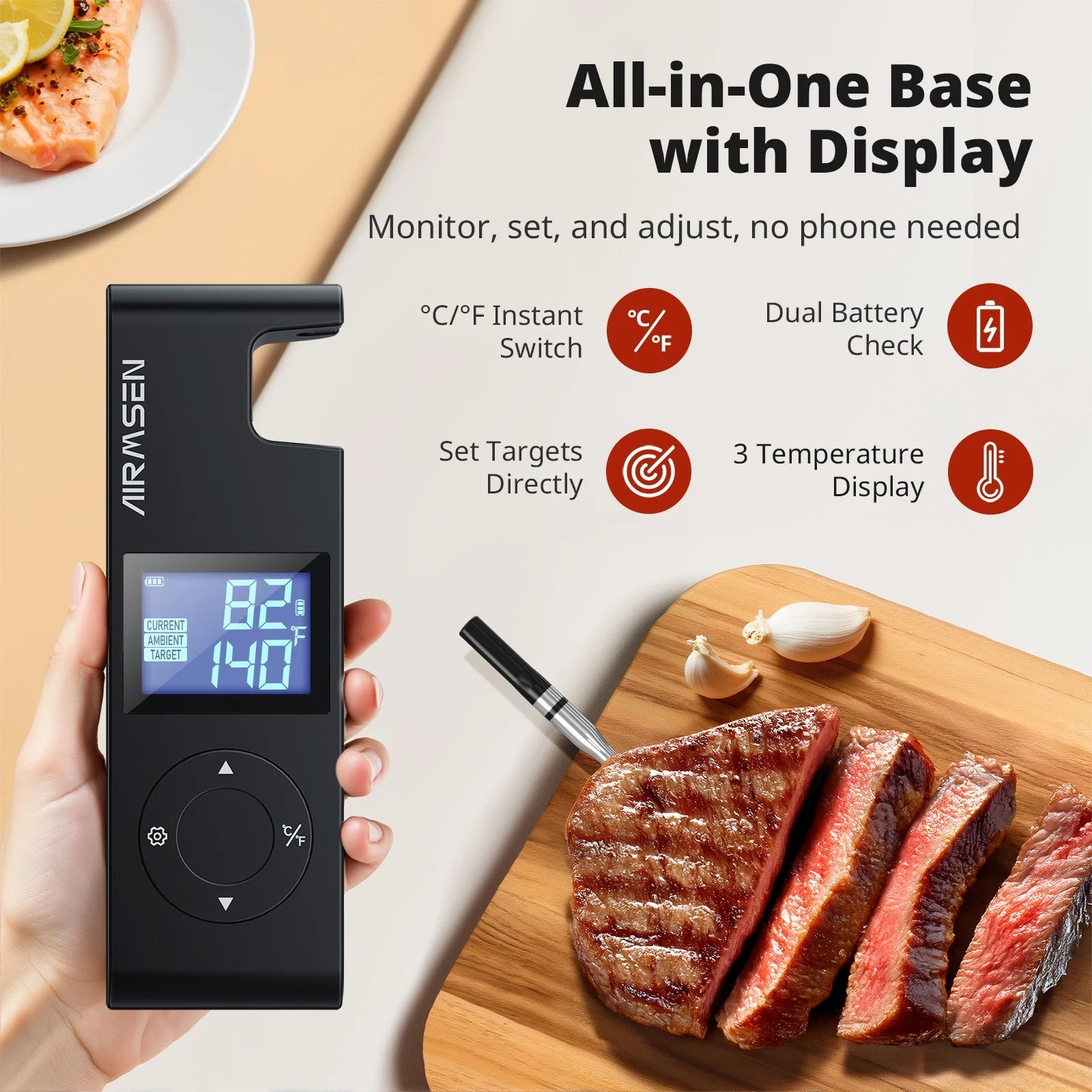 600FT Long Range Wireless Meat Thermometer with Standalone Display & Bluetooth 5.4 - Perfect for Grilling, Smoking, and BBQ Cooking Outdoors