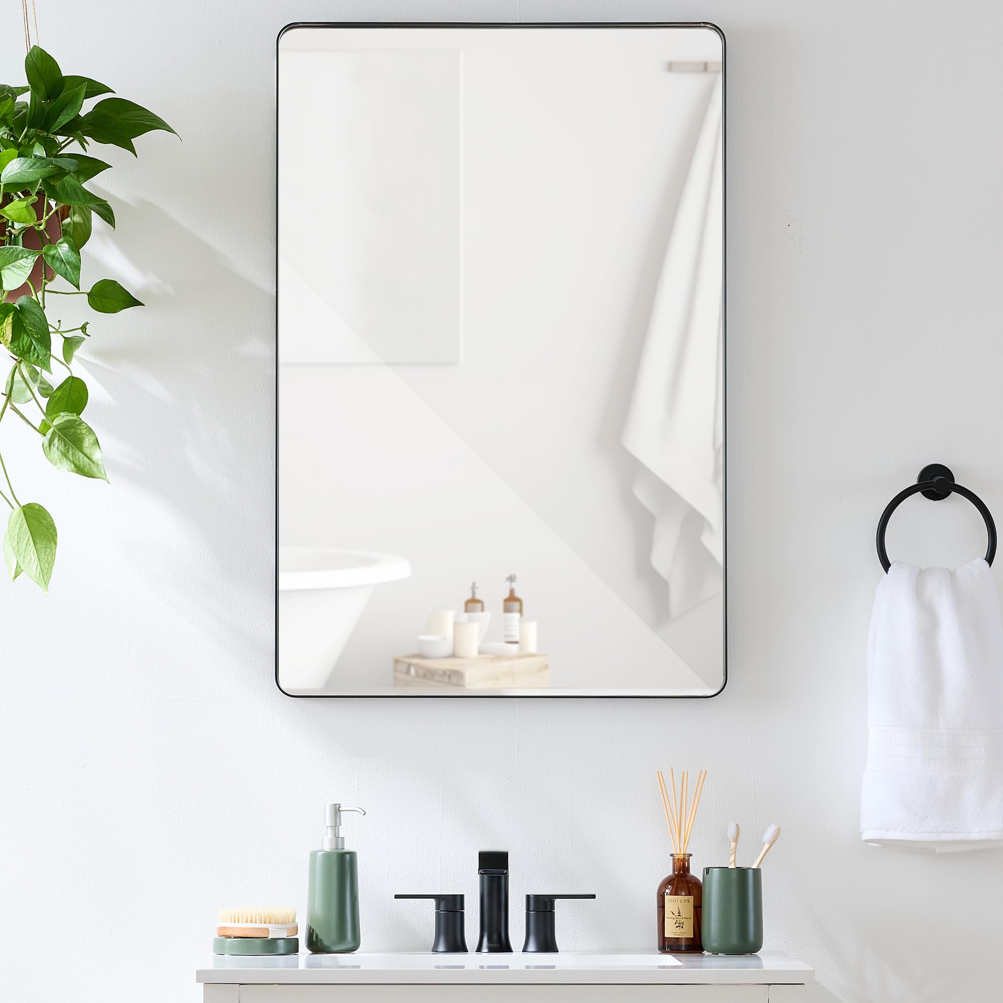 Best Choice Products 24x36 Inch Black Matte Metal Frame Wall Mirror - Rounded Rectangle Bathroom Vanity Mirror with Horizontal/Vertical Hanging Options - Perfect for Bathroom Decor, Bedroom, Dressing Room & Entryway