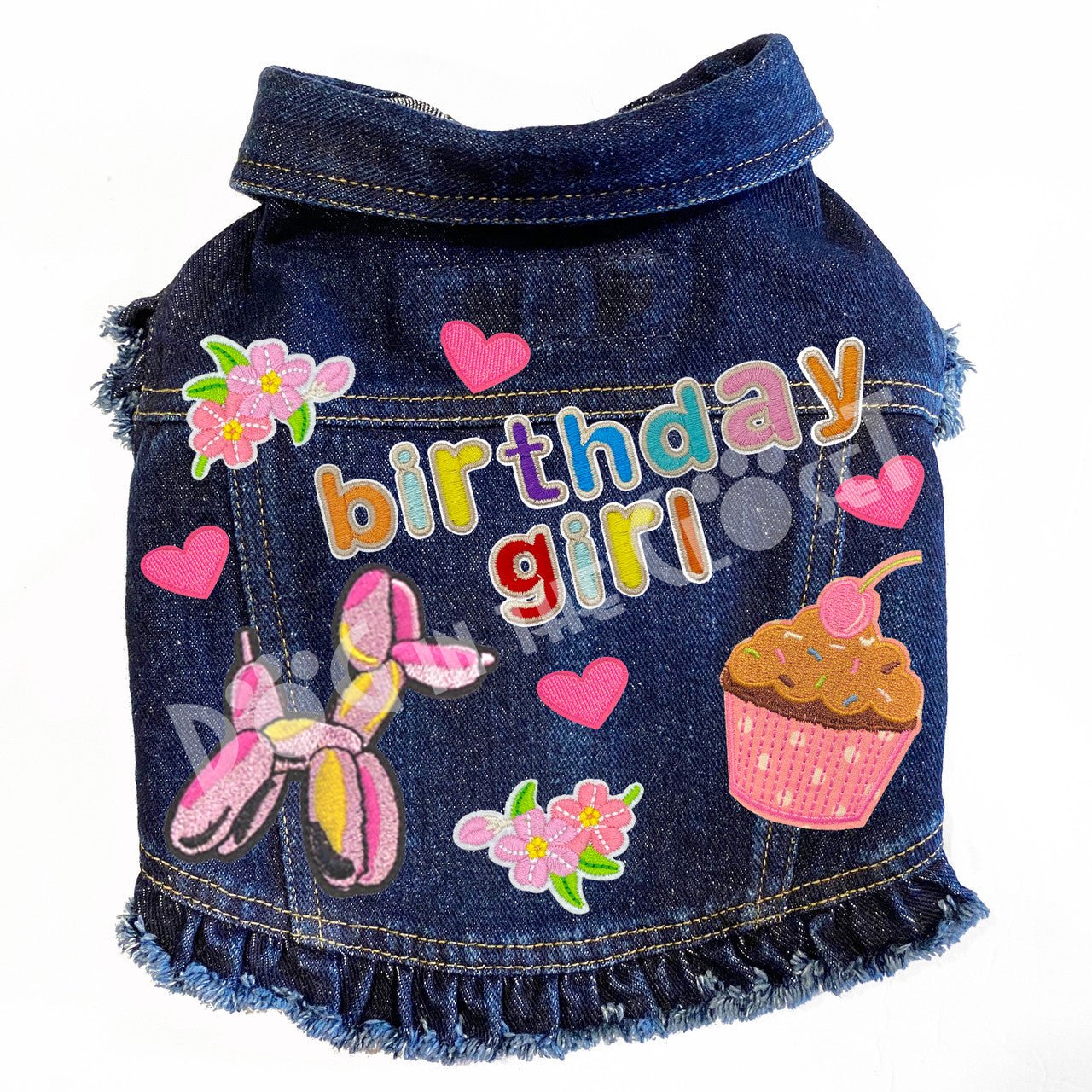 Birthday Girl Denim Dog Jacket - Cute Pet Costume for Birthday Parties & Photo Shoots - Perfect for Small & Medium Dogs