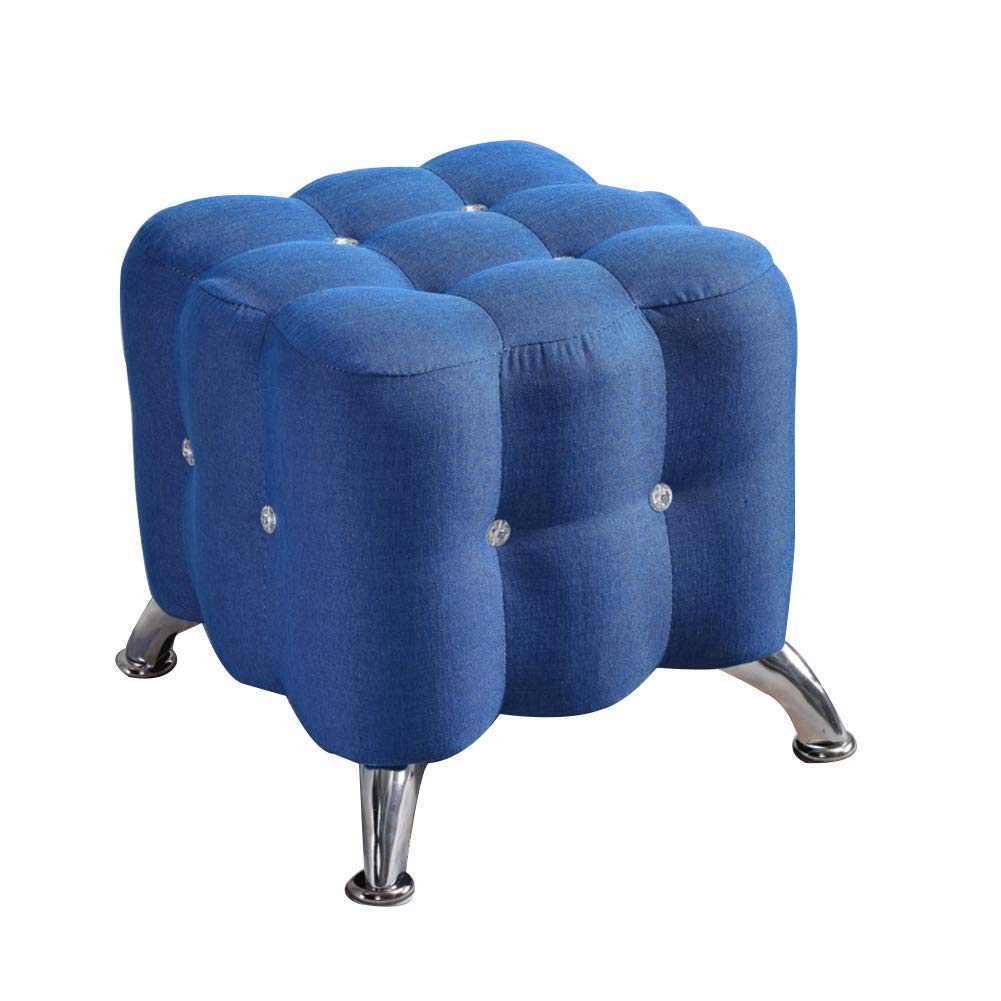 Premium Cotton Linen Flannel Velvet Ottoman Cube - Multi-Functional Footstool, Sofa Stool & Shoe Bench with Storage (Dark Blue) - Perfect for Living Room, Bedroom & Entryway Decor