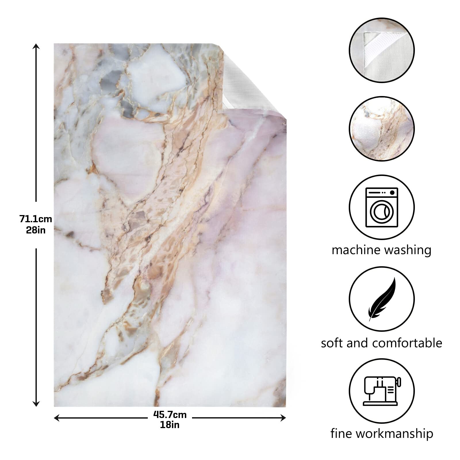 Premium Marble Texture Dish Towel Set - 1 Polyester Kitchen Towel with Hanging Loop, Waffle Weave Dishcloth & Hemmed Napkin | Ideal for Drying Dishes, Bar Cleaning, Tea Service & Kitchen Decor