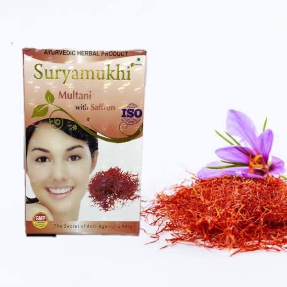 Multani Mitti Powder for Face Pack - 100% Natural Fuller's Earth Clay for Glowing Skin | Suryamukhi Multani Mitti Stone Powder Combo Pack (600g) with Saffron Flavor | Perfect for DIY Face Masks, Acne Treatment & Skin Brightening