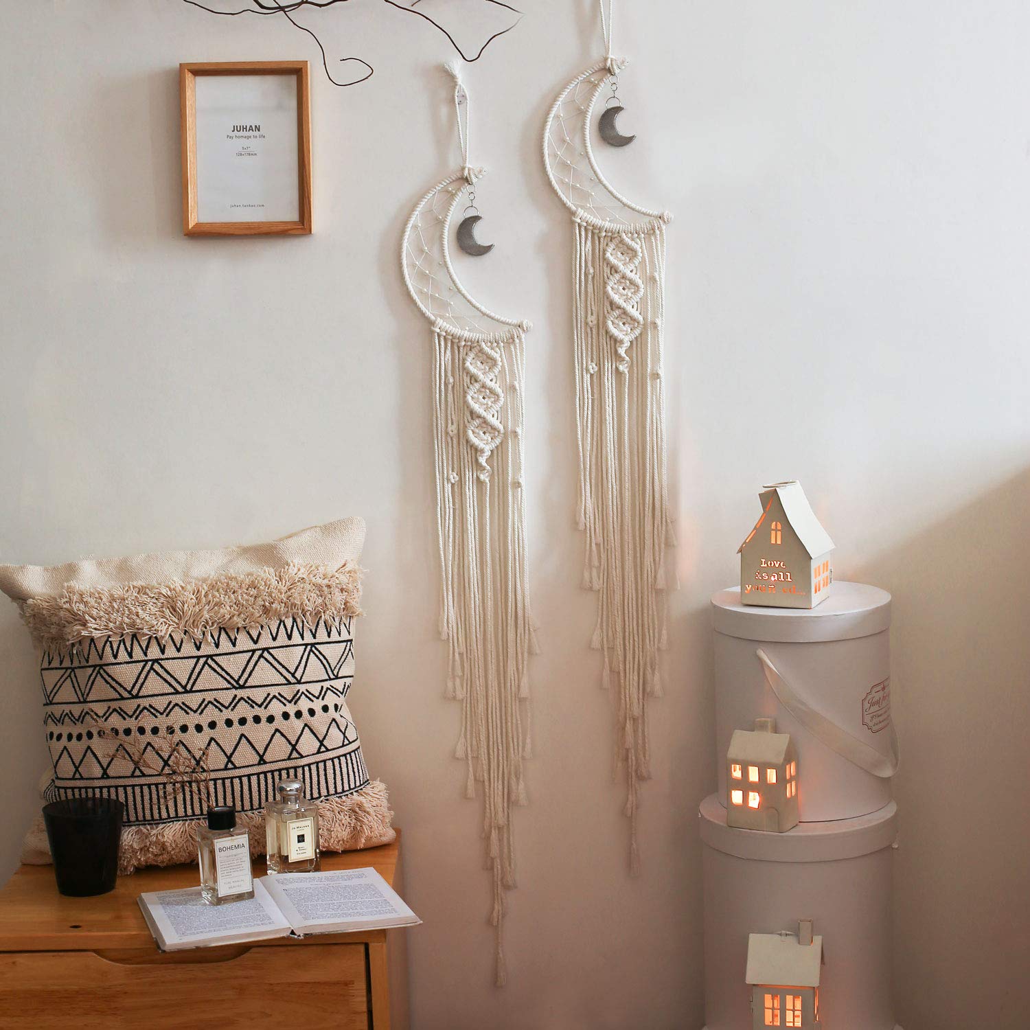 2 Pack Moon Dream Catchers - Handmade Boho Wall Hanging Decor for Bedroom, Nursery & Living Room | Perfect Hippie Gift for Women, Teen Girls, Mothers & Friends | Bohemian Home Decor for Meditation Spaces & Dorm Rooms