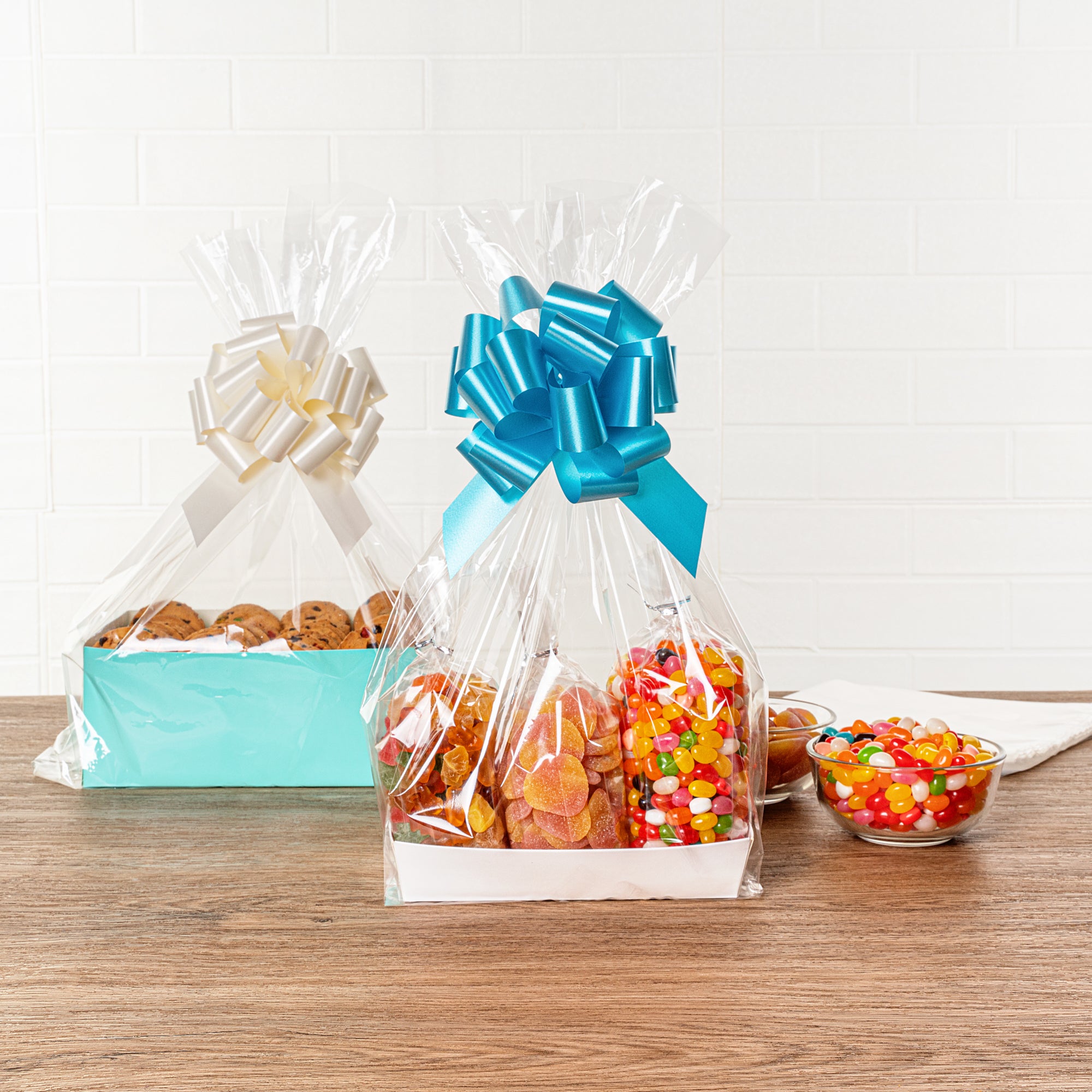 Clear Plastic Gift Basket Bags with Gussets - 8