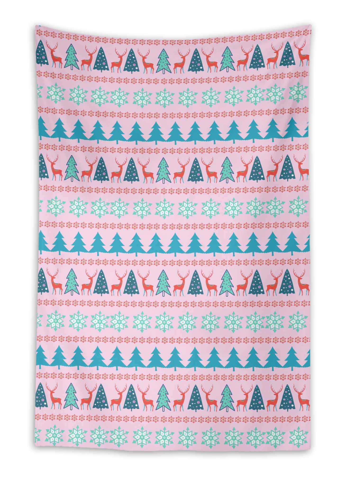 Christmas Printed Wall Hanging Tapestry - Pink Snowflake & Tree Design, 58x92 Inches, Dorm Decor, Beach Throw, Holiday Home Decoration | Perfect for Bedroom, Living Room & Seasonal Party Decor