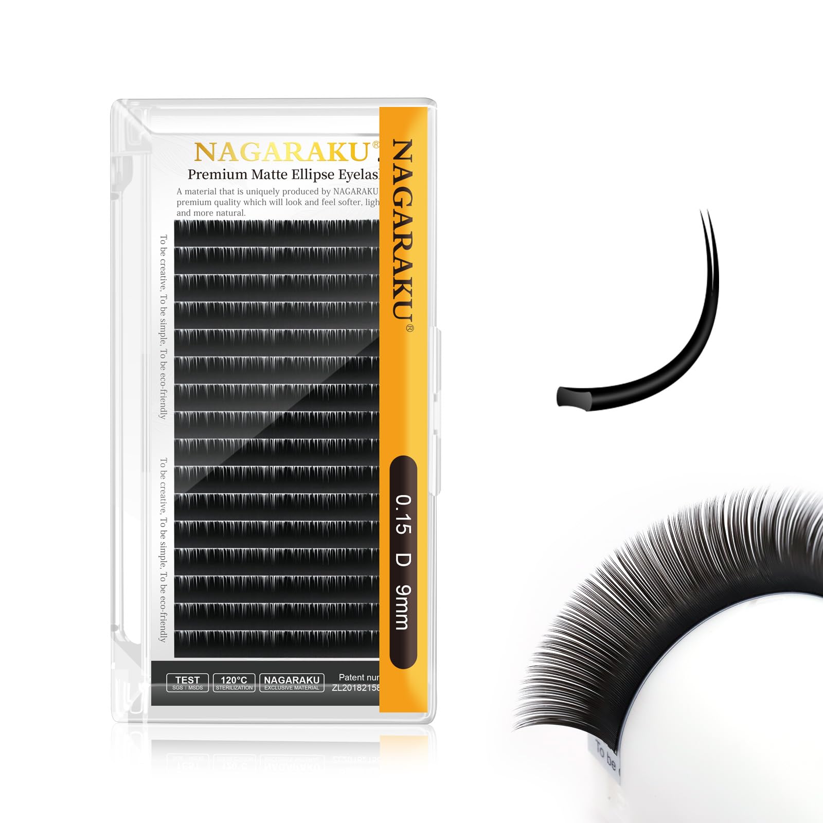 NAGARAKU Ellipse Eyelash Extensions - 0.15mm Flat Split Tips Individual Lashes | D Curl 9mm Matte Black Faux Mink | Professional Classic Lash Supplies for Salon & Home Use