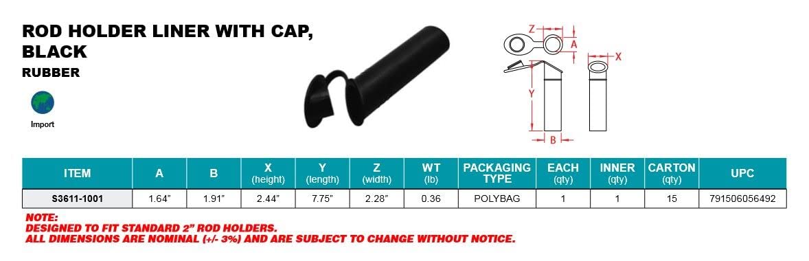 Stainless Steel Rod Holder Liner - Black Replacement Liner for Fishing Rod Holders | Perfect for Boat, Kayak, and Marine Use