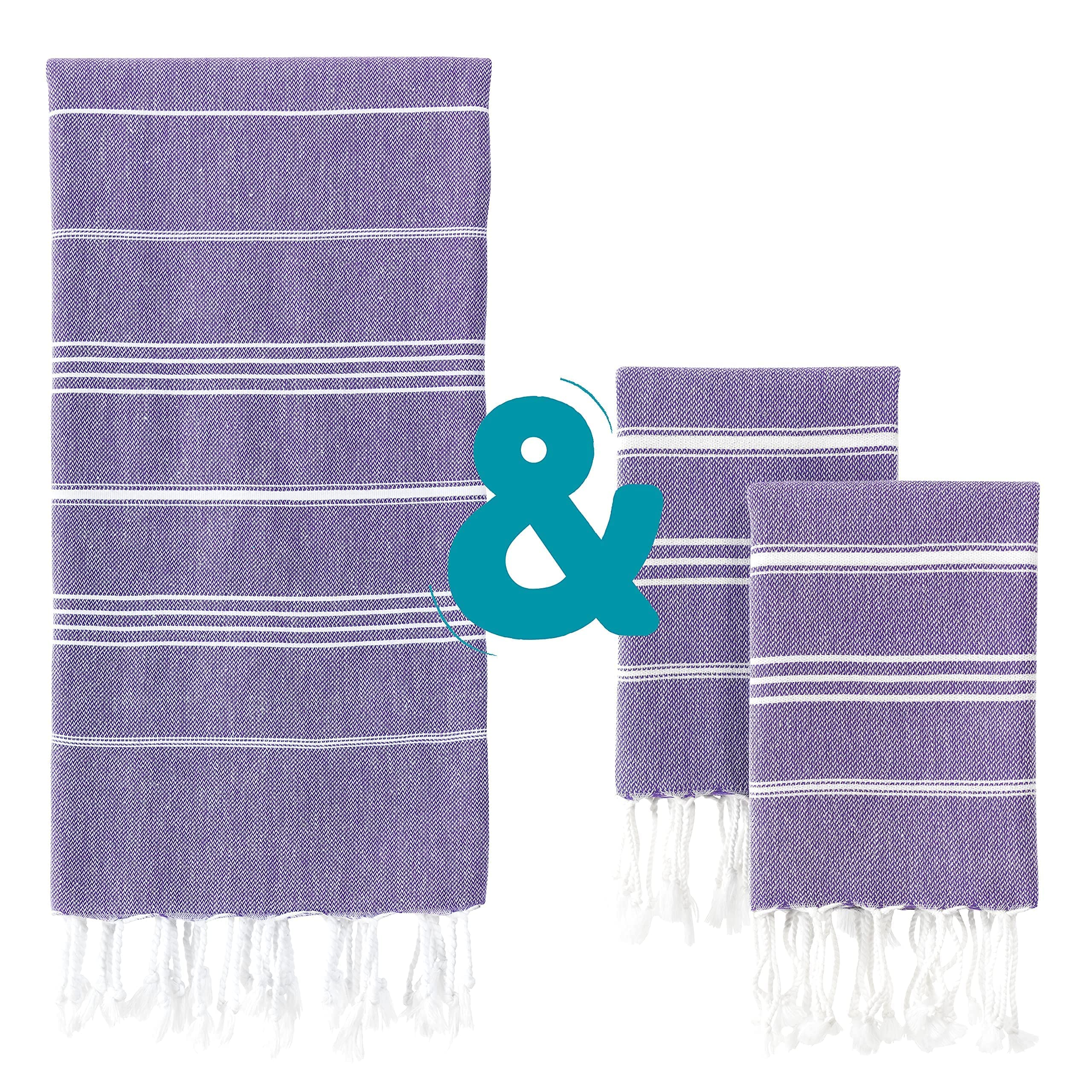 Premium WETCAT Turkish Cotton Bath Towel & Hand Towel Set - 100% Prewashed Soft Dark Purple Bath & Kitchen Towels for Spa, Home Decor & Luxury Bathing Experience