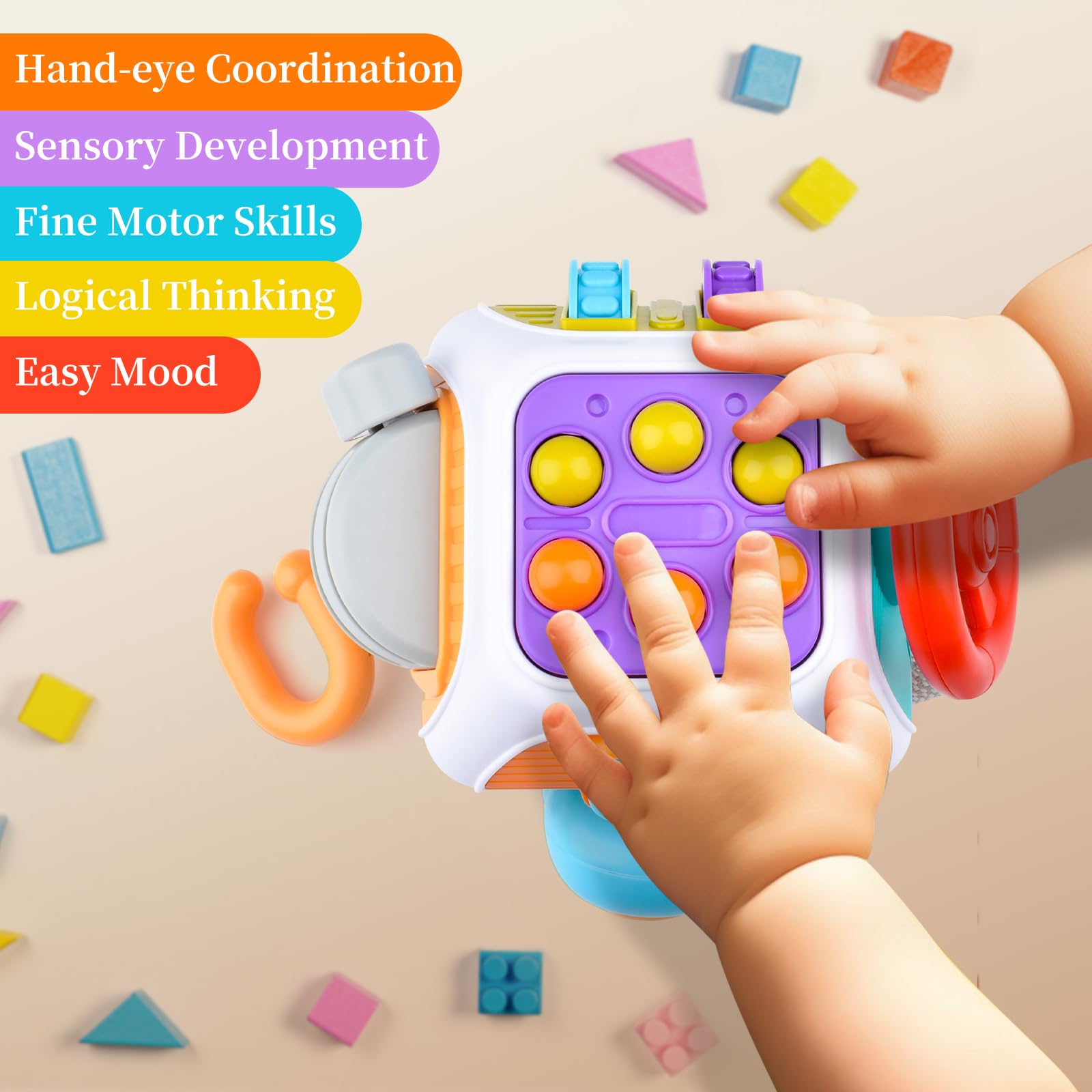 Montessori Sensory Toys for Toddlers 1-5 Years Old - Busy Cube with Airplane, Car & Travel Activities - Educational Learning Toys for Boys & Girls - Perfect for Easter Basket Stuffers & Travel Gifts (12-24 Months) - Ideal for Home, Classroom & Airplane Entertainment