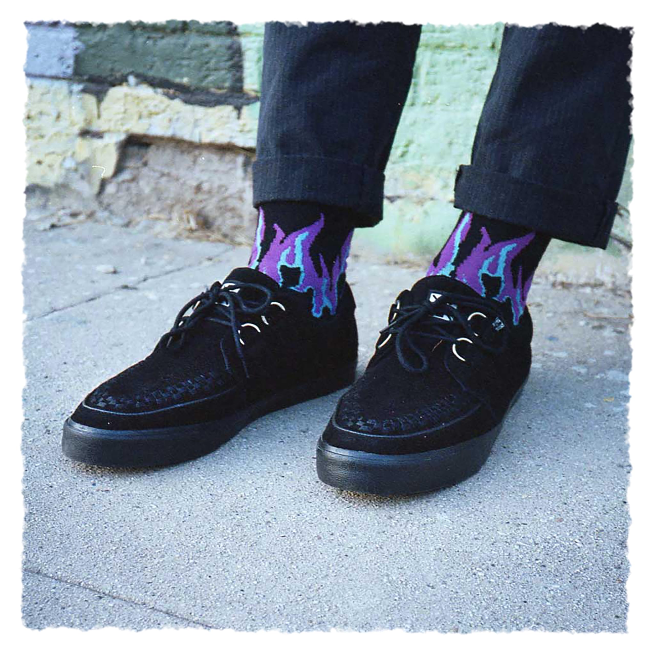 TUK Black Suede Creeper Sneakers for Women & Men - D-Ring Lace Up Shoes (US Women 13 / Men 11) - Punk Fashion, Gothic Style & Everyday Wear