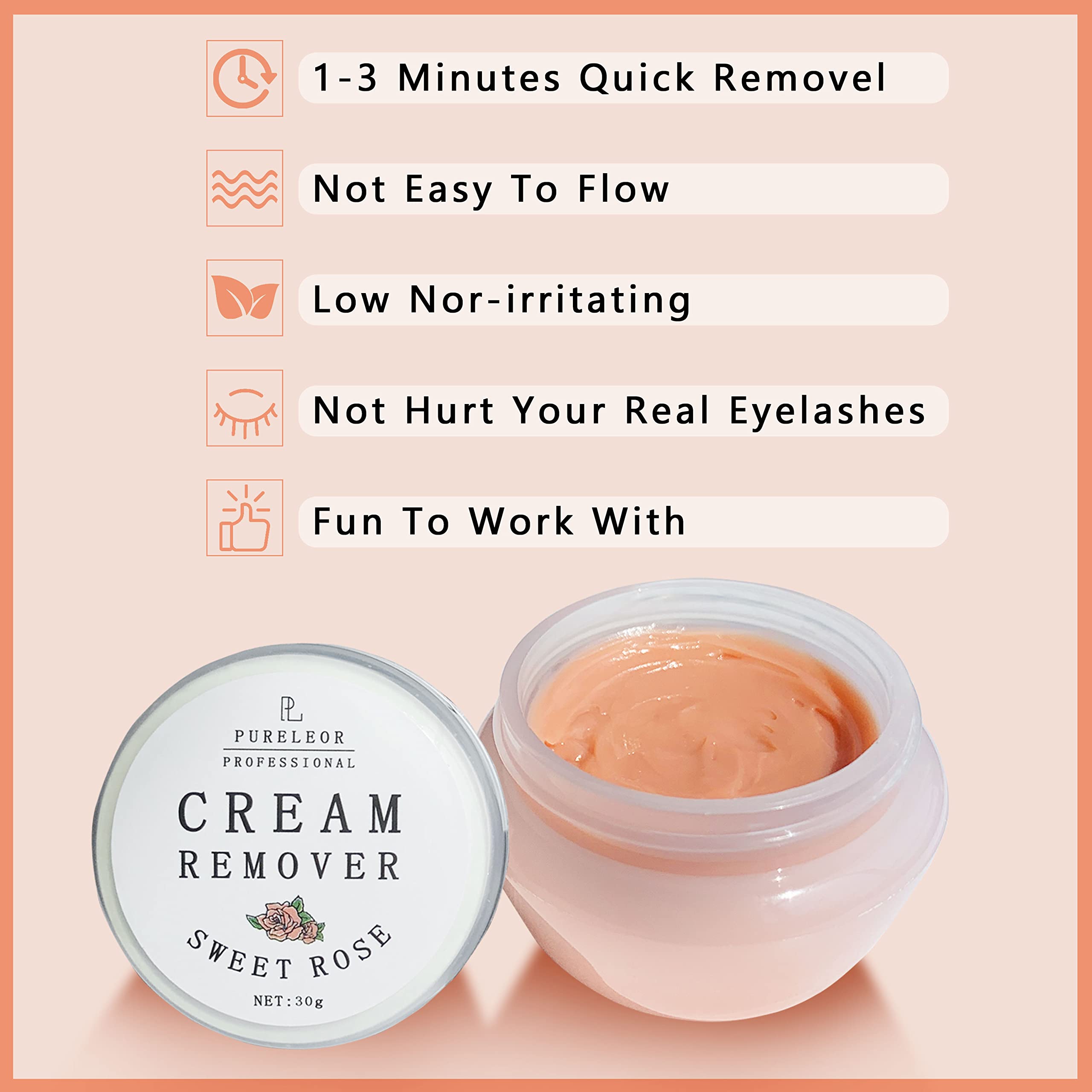 Gentle Eyelash Extension Remover Cream 30g - Low Irritation, Fast Acting Lash Glue Remover for Sensitive Eyes (Sweet Rose Scent) | Professional Salon & Home Use for Safe Lash Removal