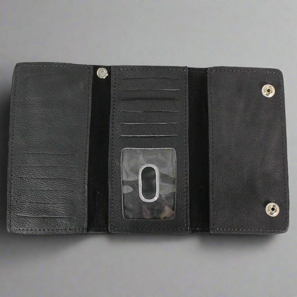BOL Men's Chrome Plated Trucker Leather Trifold Wallet - RFID Blocking Slim Bifold Wallet for Men - Perfect for Everyday Carry, Travel & Gift Giving