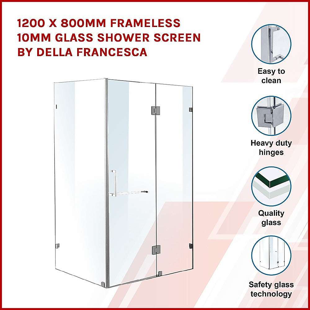 Frameless 10mm Glass Shower Screen 1200 x 800mm - Della Francesca - Modern Bathroom Upgrade for Walk-In Showers & Spa-Like Experience