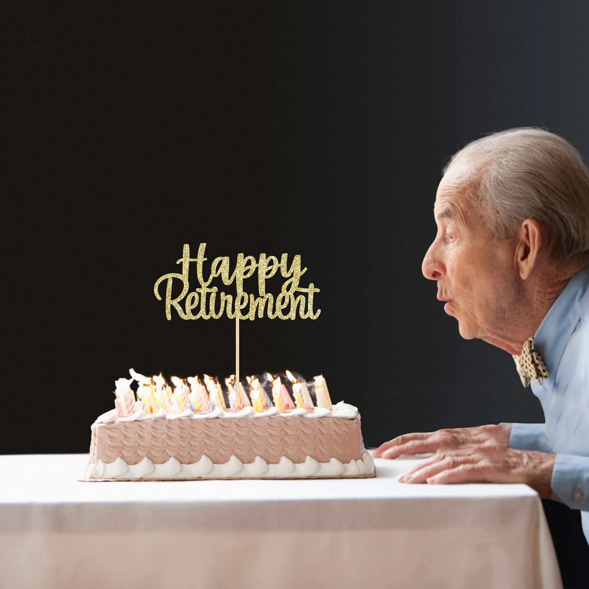 Gold Glitter Happy Retirement Cake Topper - 1 Pack Cake Decoration Picks for Retirement Party, Farewell Celebration & Retirement Cake Decorating Supplies | Perfect for Retirement Cakes, Cupcakes & Dessert Displays