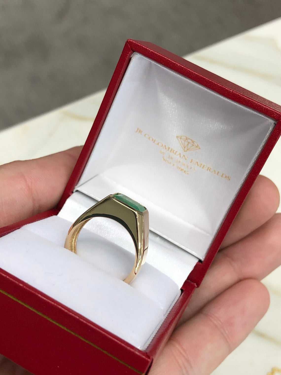 2.40ct Bold Emerald East-West Gypsy Signet Ring in 14K Gold - Elegant Bezel Setting for Women's Fashion Jewelry & Gift Giving