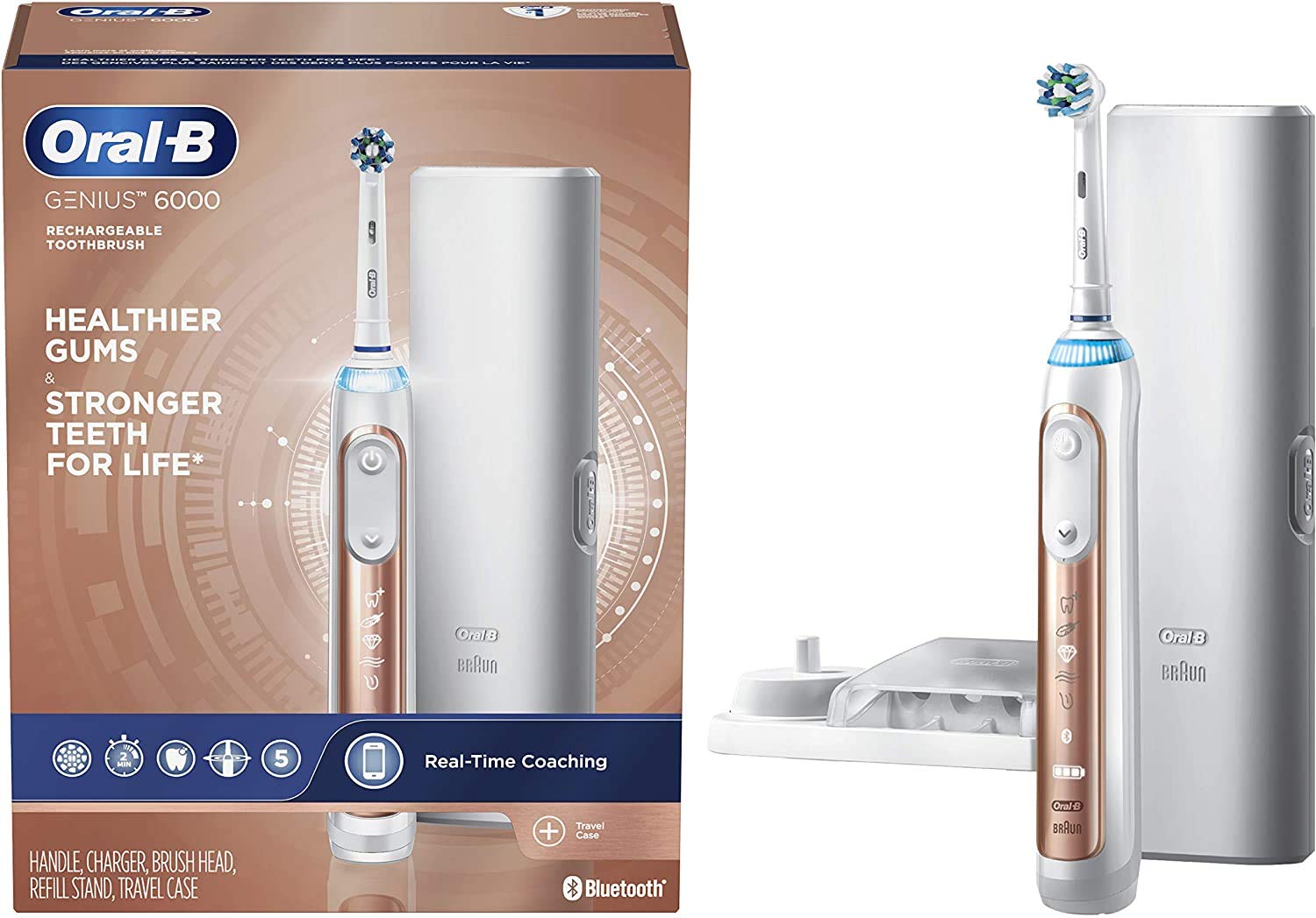 Oral-B Pro 6000 Smart Series Electric Toothbrush with Bluetooth Connectivity, Rose Gold - Perfect for Travel & Daily Oral Care Routine