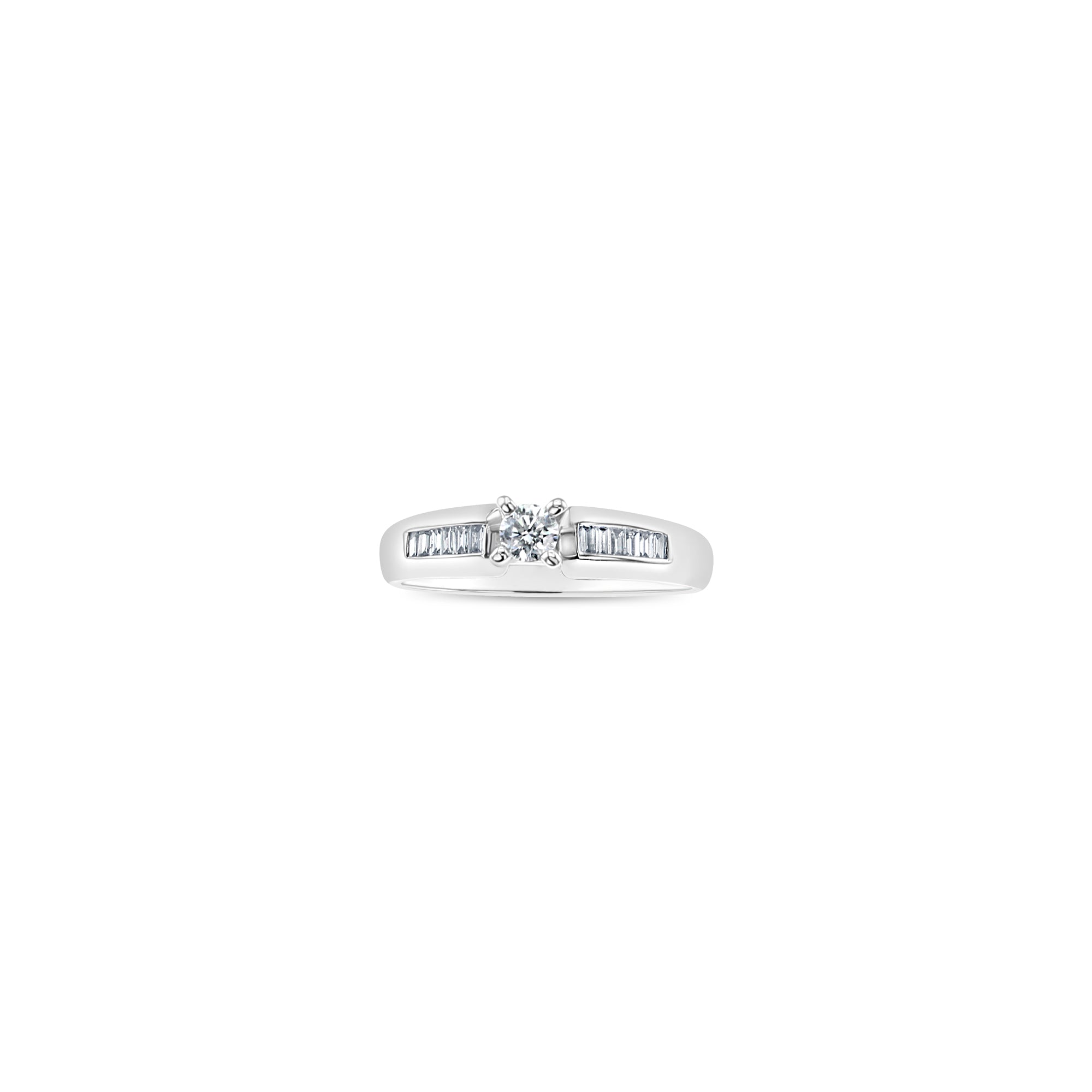 Solitaire Diamond Engagement Ring with Baguette Accents - 1 Carat Round Cut 14K White Gold Wedding Band - Perfect for Proposals, Anniversaries & Romantic Occasions