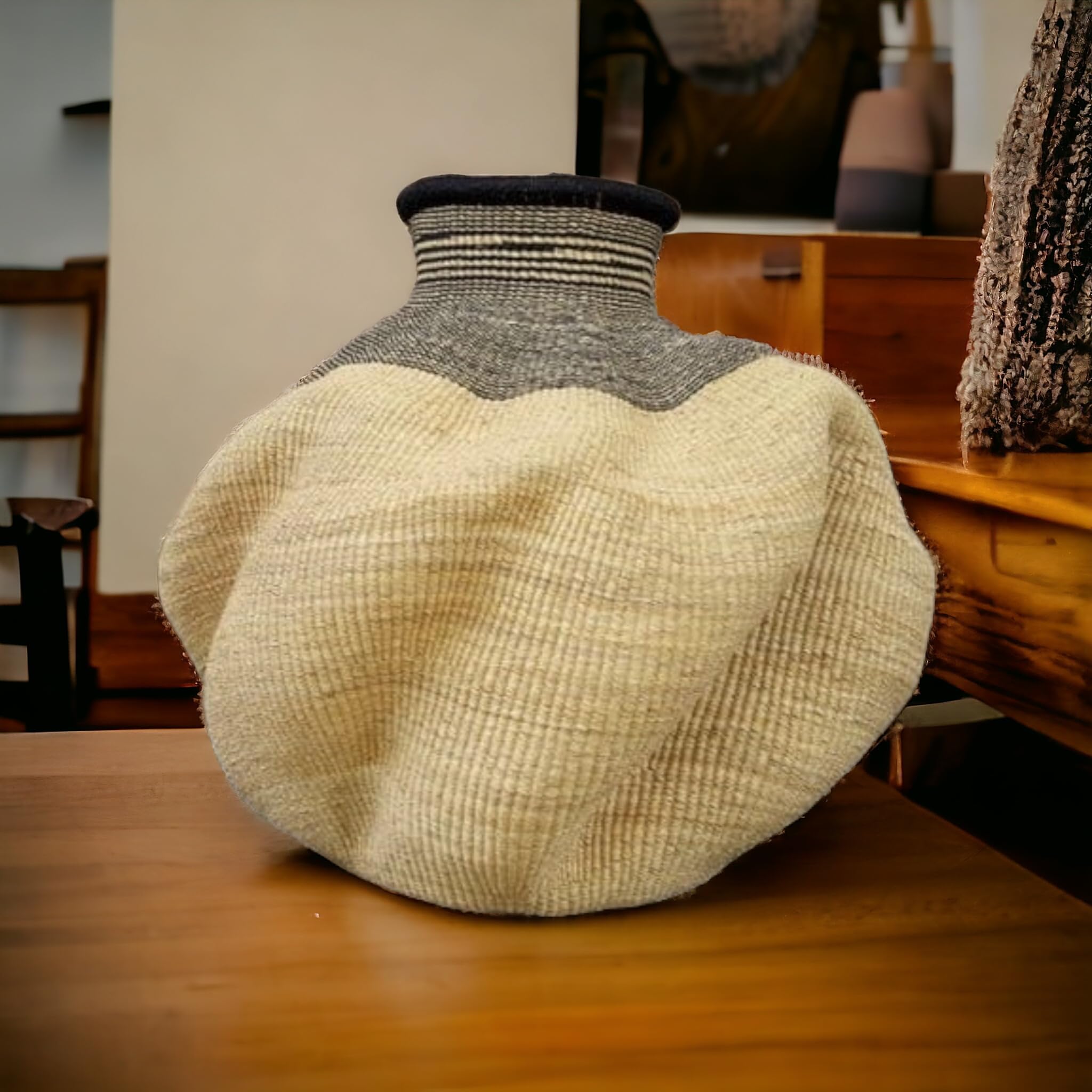 16x18 Inch Wicker Round Basket - African Bolga Basket for Plants & Storage | Handwoven Rattan Decor for Home, Office & Outdoor Use