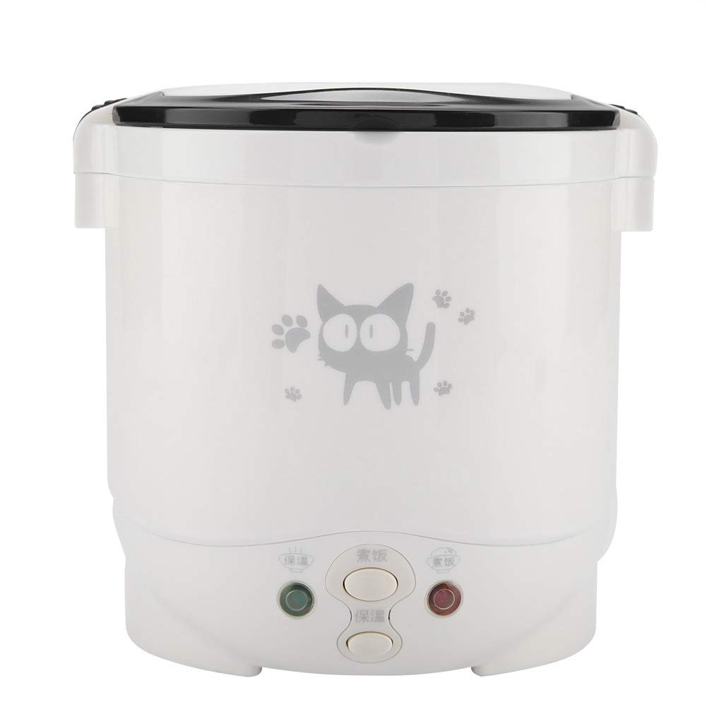 12V 100W Mini Rice Cooker Steamer - 1L Portable Electric Travel Rice Cooker for Car, Home & Office - Multi-Function Cooking & Steaming Lunch Box for Raw Food (White) - Perfect for Road Trips, Camping & Small Spaces