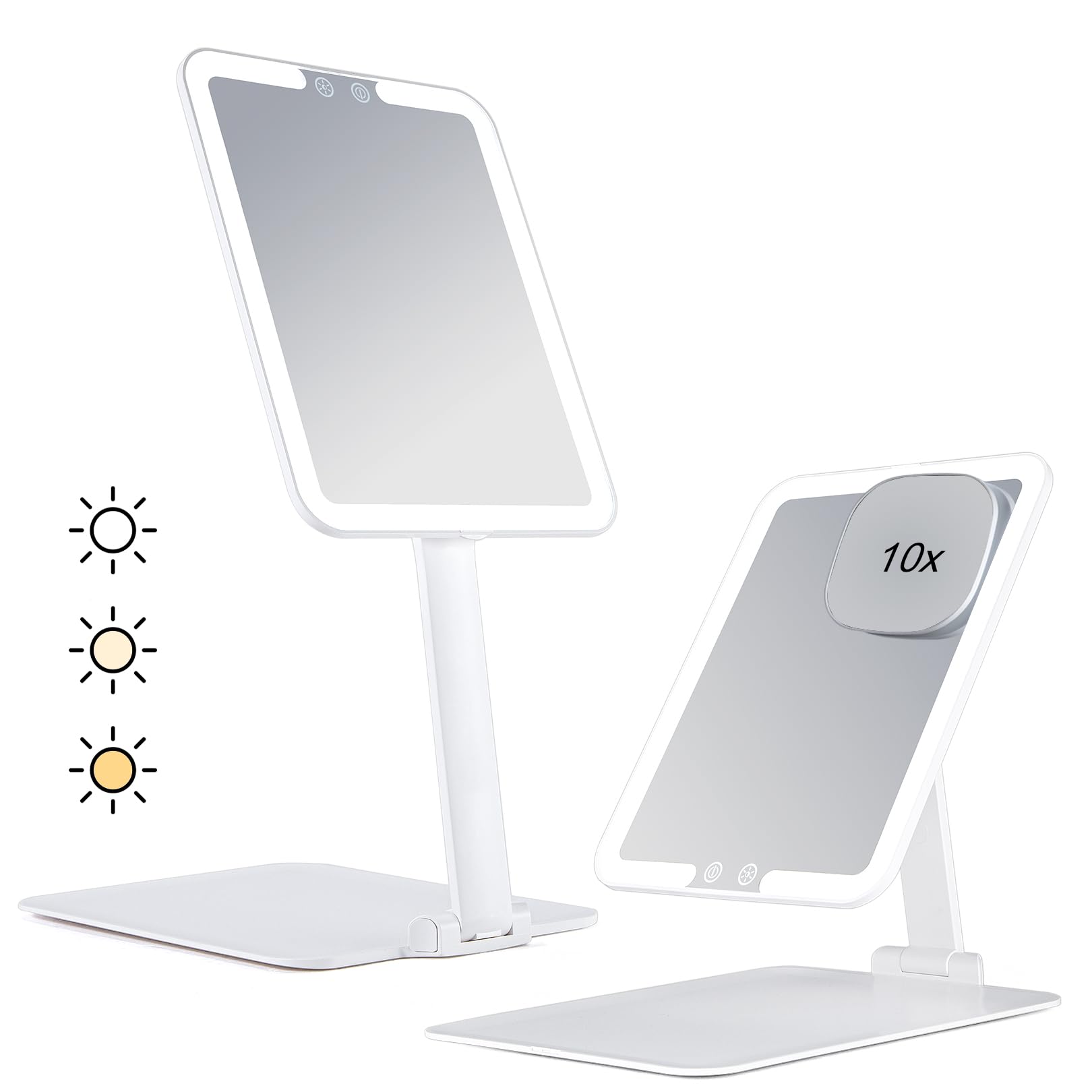 Rechargeable 10X Magnifying Travel Makeup Mirror with LED Lights - Adjustable Foldable Stand for Home & Travel