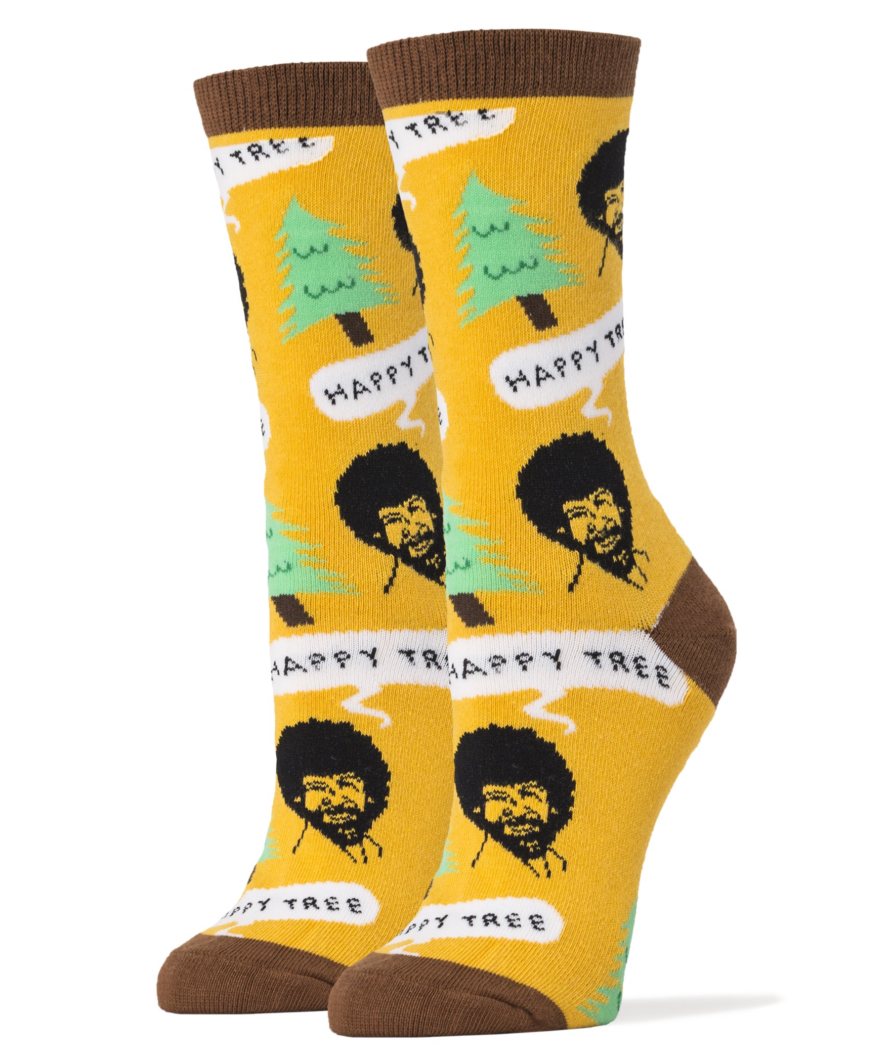 Funny Bob Ross Novelty Crew Socks for Women - Whimsical Fashion Socks with Paint Brush & Happy Trees Design - Perfect Gift for Artists, Sock Lovers & Casual Wear
