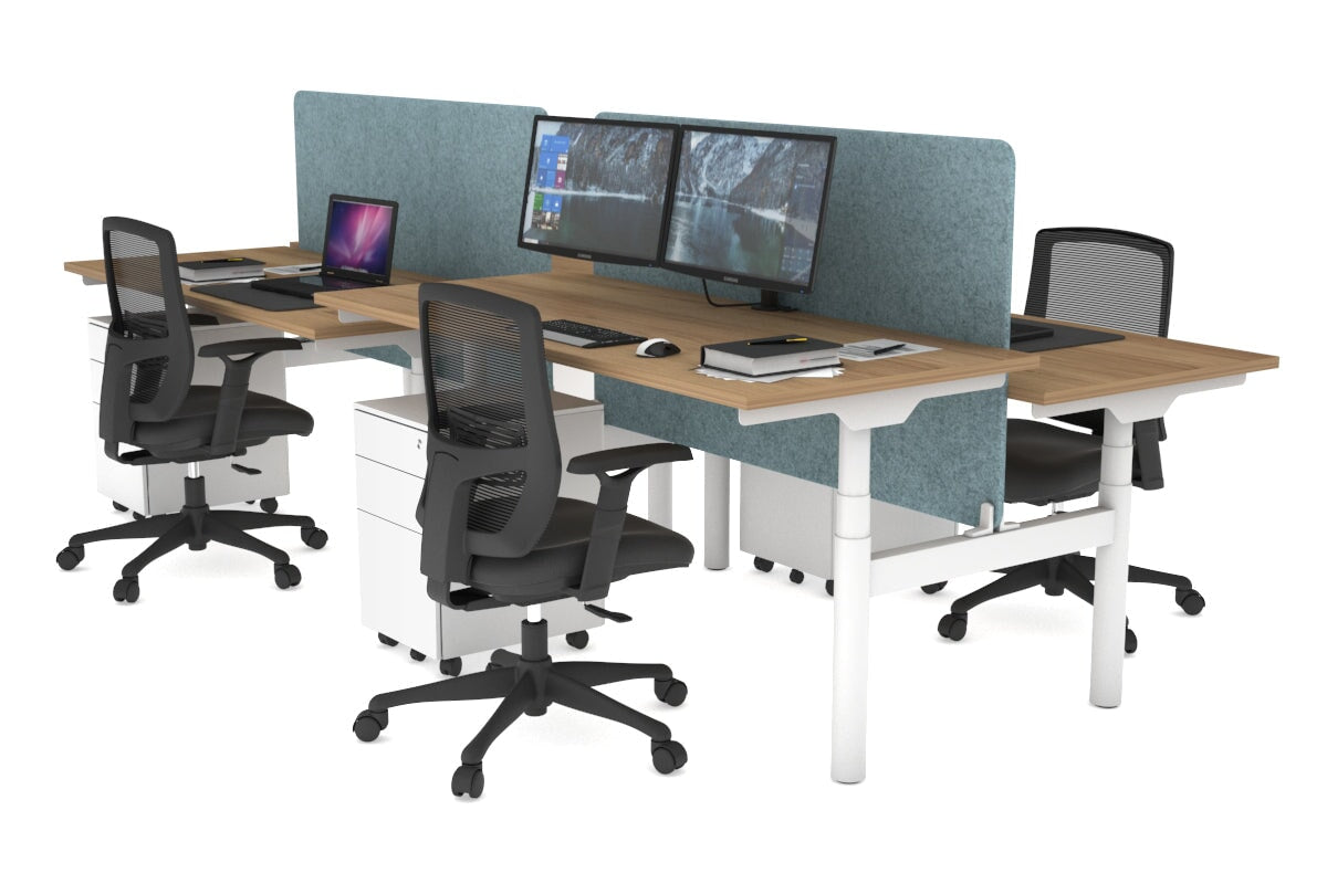 Flexi Premium Height Adjustable 4-Person H Bench Workstation - White Frame [1800L x 700W] - Ideal for Office, Coworking Spaces & Home Offices