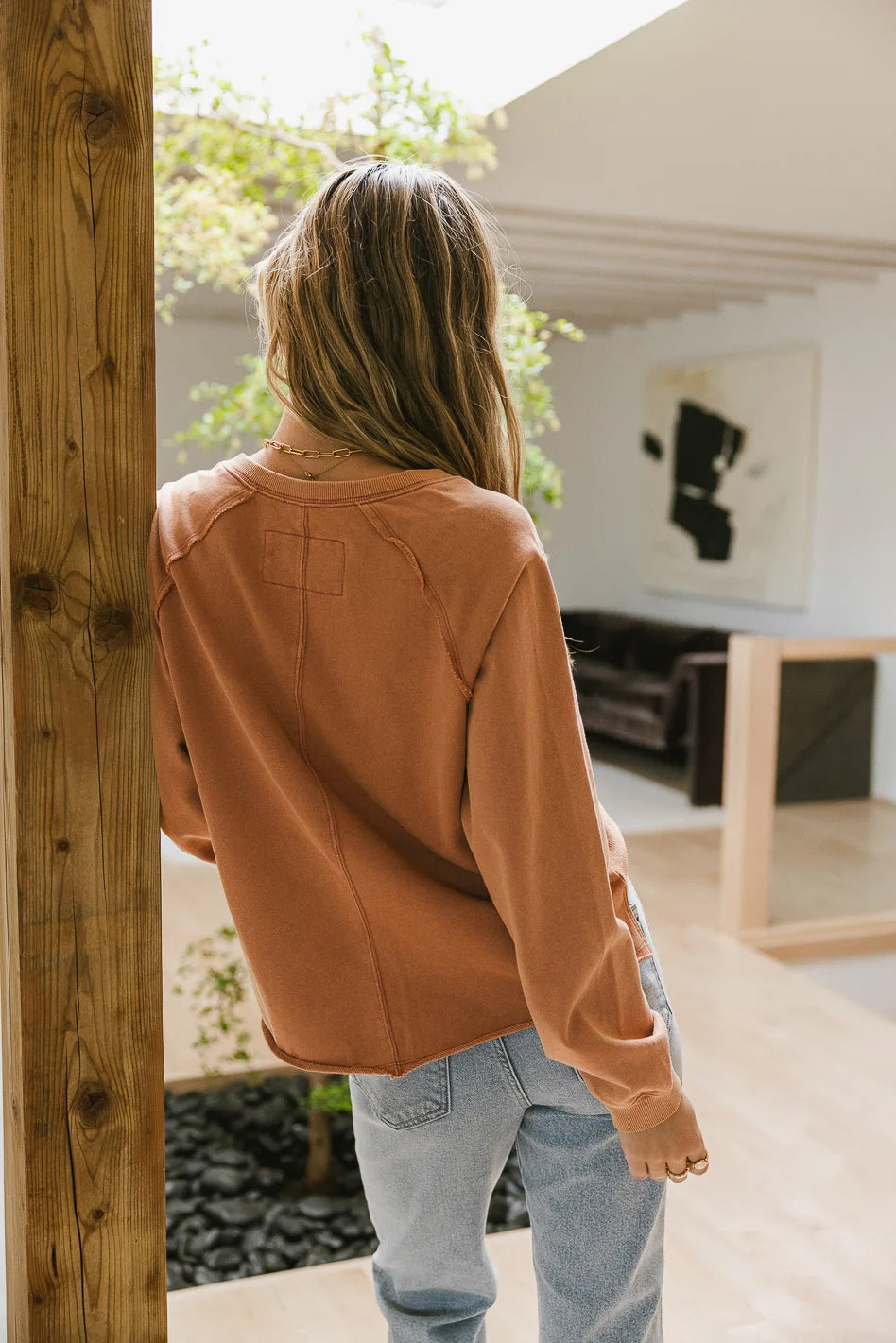 Clay Exposed Seam Sweatshirt for Women | Comfortable Pullover with Raw Edge Detail | Perfect for Casual Wear, Layering & Street Style Outfits