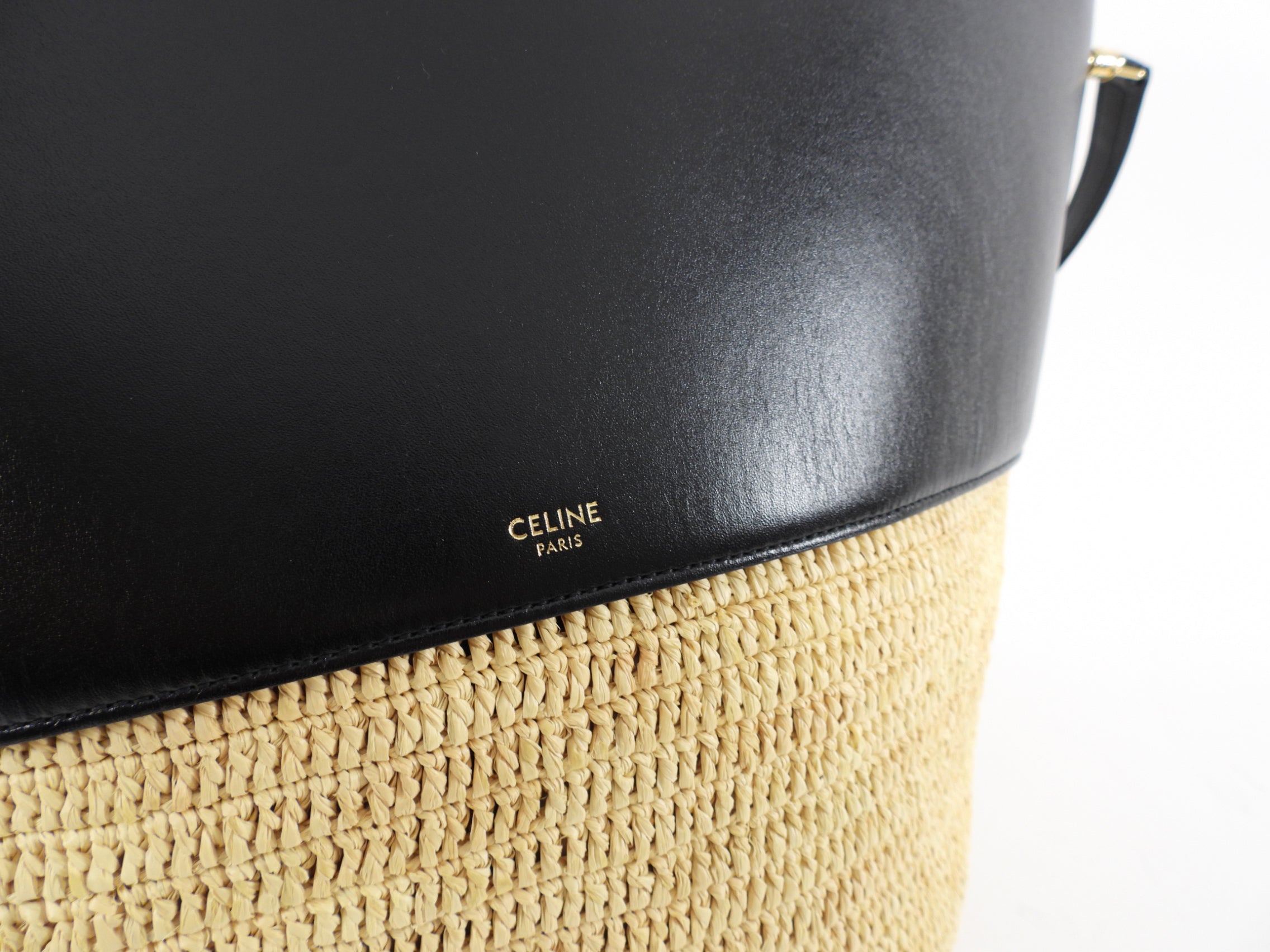 Celine Raffia and Black Leather Basket Bag with Adjustable Strap - Stylish Crossbody Tote for Women, Perfect for Beach, Shopping, and Everyday Use