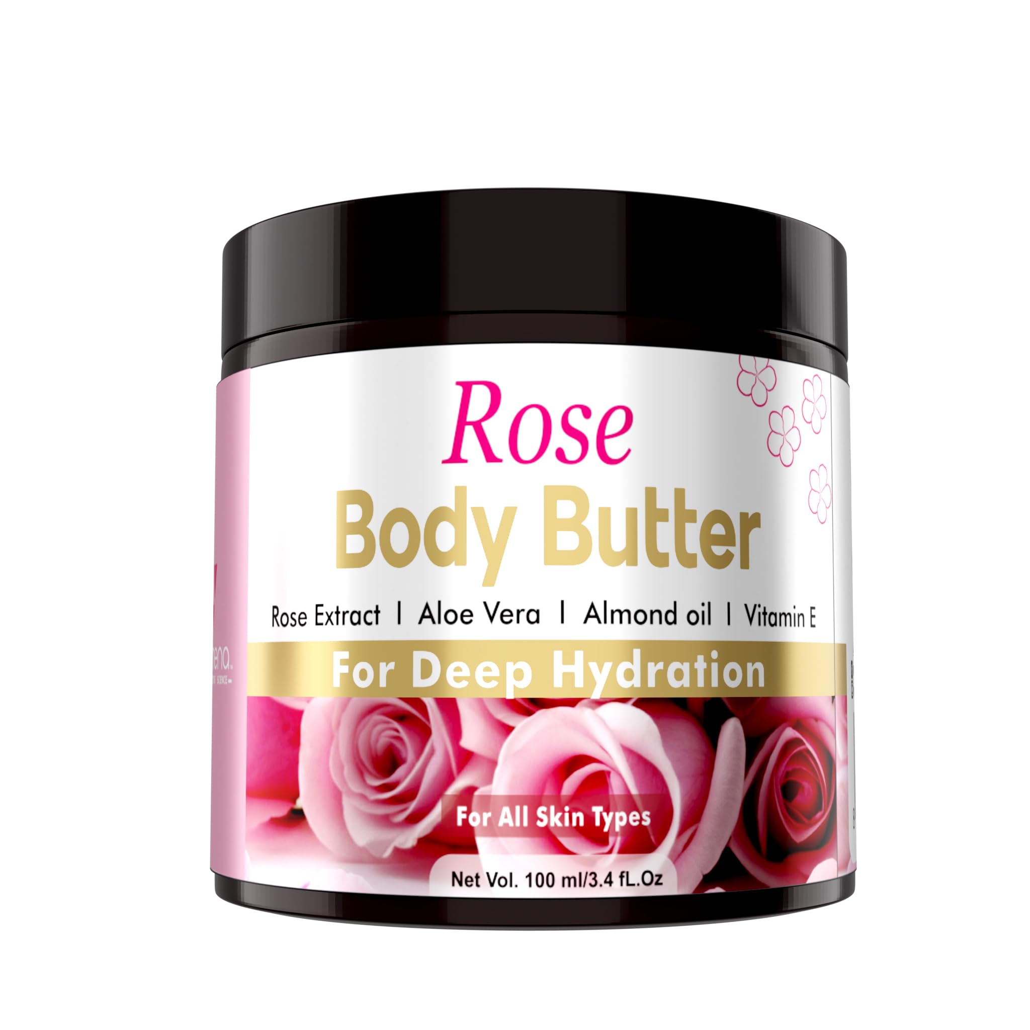 Volamena Rose Body Butter for Dry Skin - Enriched with British Rose, Almond Oil & Vitamin E | Vegan, Cruelty-Free Moisturizer for Women & Men | 100ml | Perfect for Daily Hydration & Sensitive Skin Care