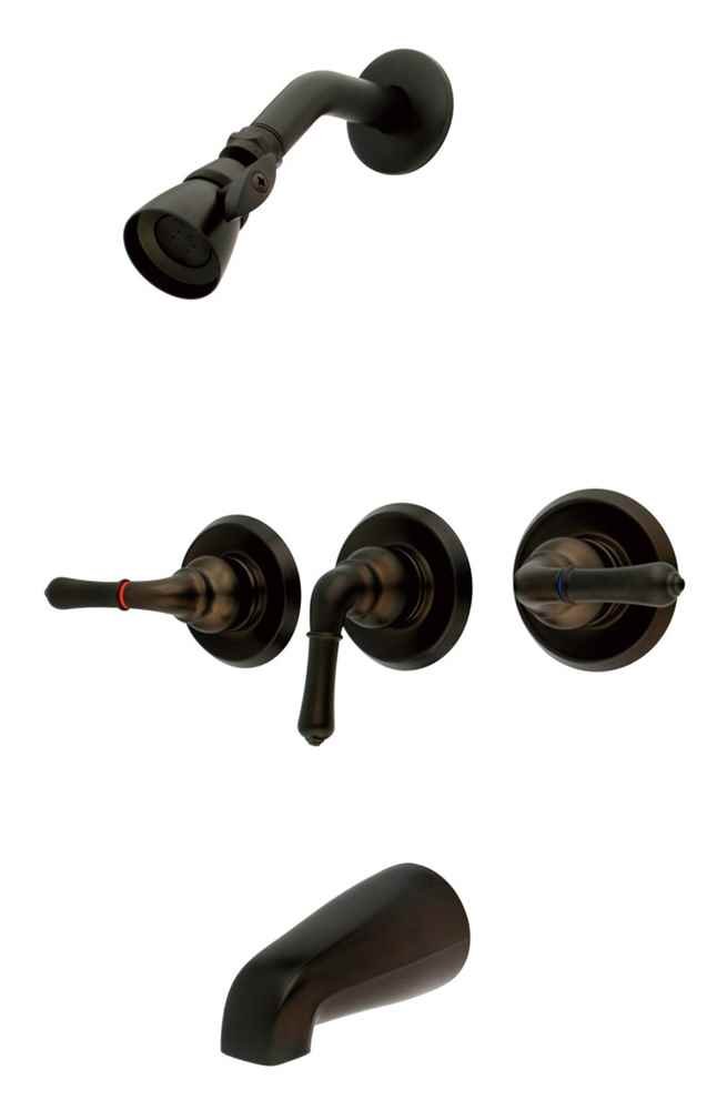 Kingston Brass KB235 Magellan 3-Handle Tub and Shower Faucet - Oil Rubbed Bronze Finish, 5-Inch Spout Reach - Perfect for Bathroom Renovation and Modern Home Decor