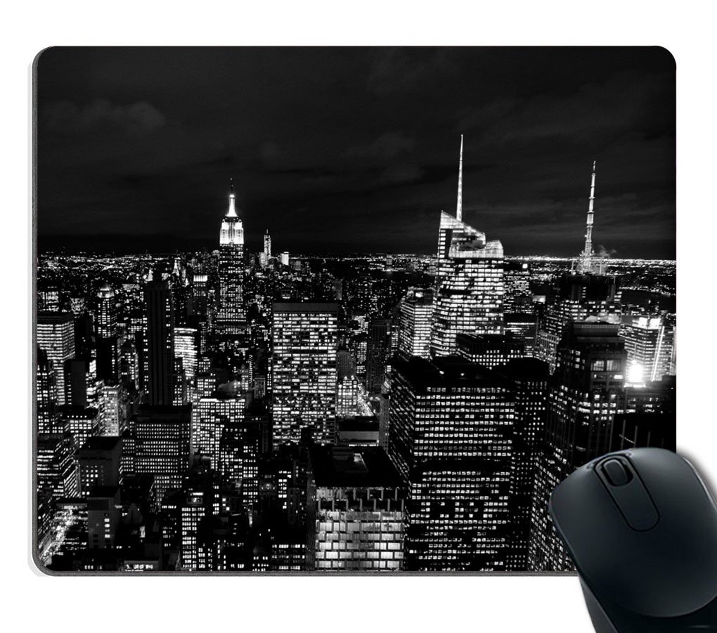 Custom Smooffly Gaming Mouse Pad - Black & White New York Night Sky Design - Non-Slip Large Rectangle Mouse Mat for PC, Laptop, Office & Gaming Setup - Perfect for Work, Gaming & Home Office Use