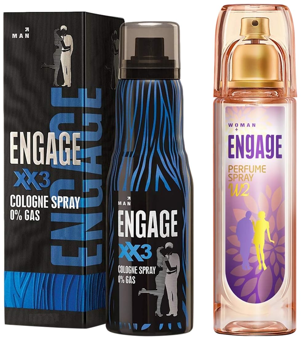 Engage W2 Perfume Spray for Women - 4.2oz Floral Fragrance & XX3 Cologne Spray for Men - 4.6oz Woody Scent | Long-Lasting Luxury Perfume Gift Set for Date Night, Anniversary & Special Occasions