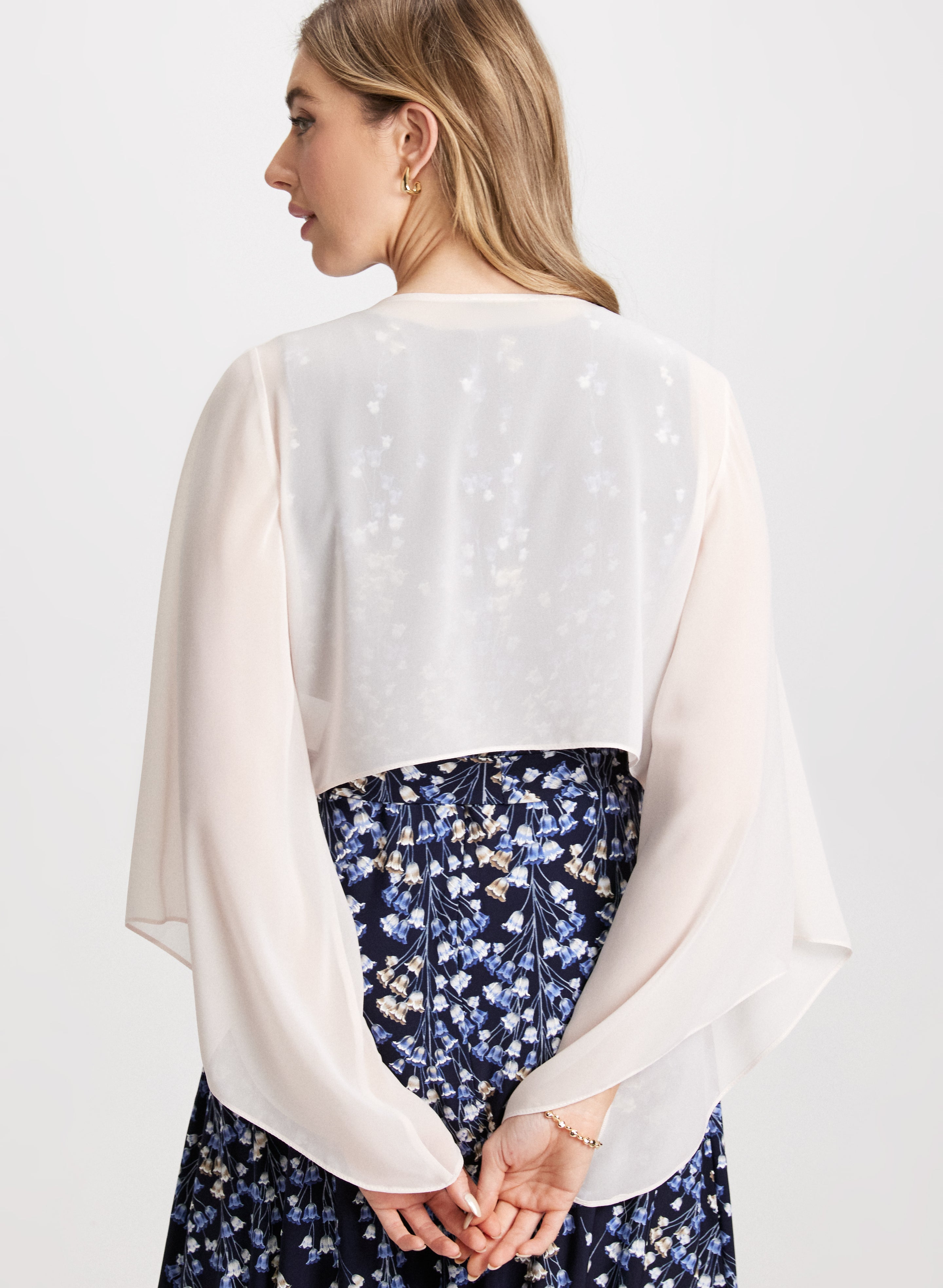 Elegant Flared Sleeve Chiffon Bolero Jacket - Women's Lightweight Cover-Up for Weddings, Parties & Evening Events