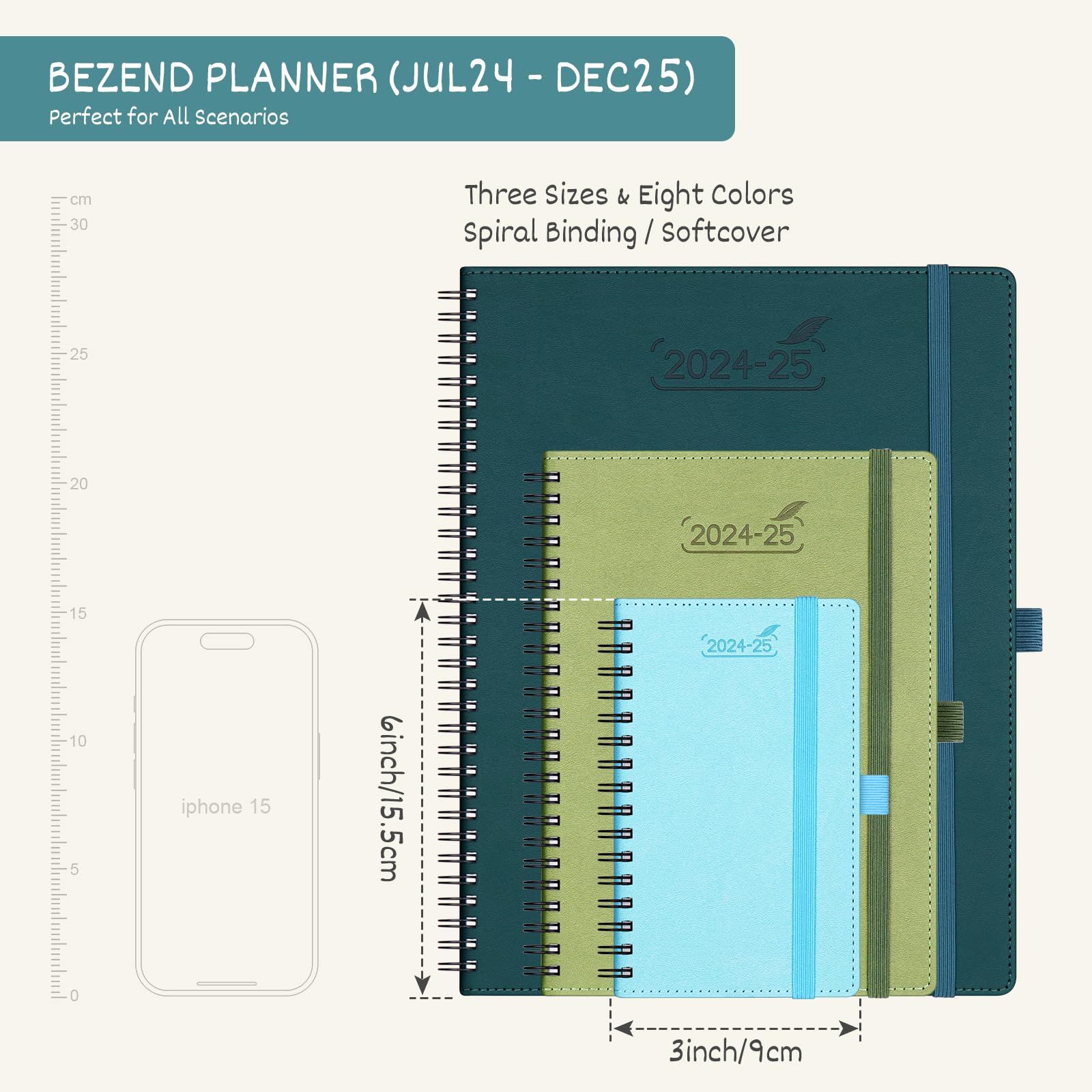 BEZEND 2024-2025 18-Month Academic Planner (July 2024 - December 2025) - Lavender Vegan Leather Cover, Spiral Bound Weekly & Monthly Calendar - Perfect for Students, Professionals & Organizing Schedules