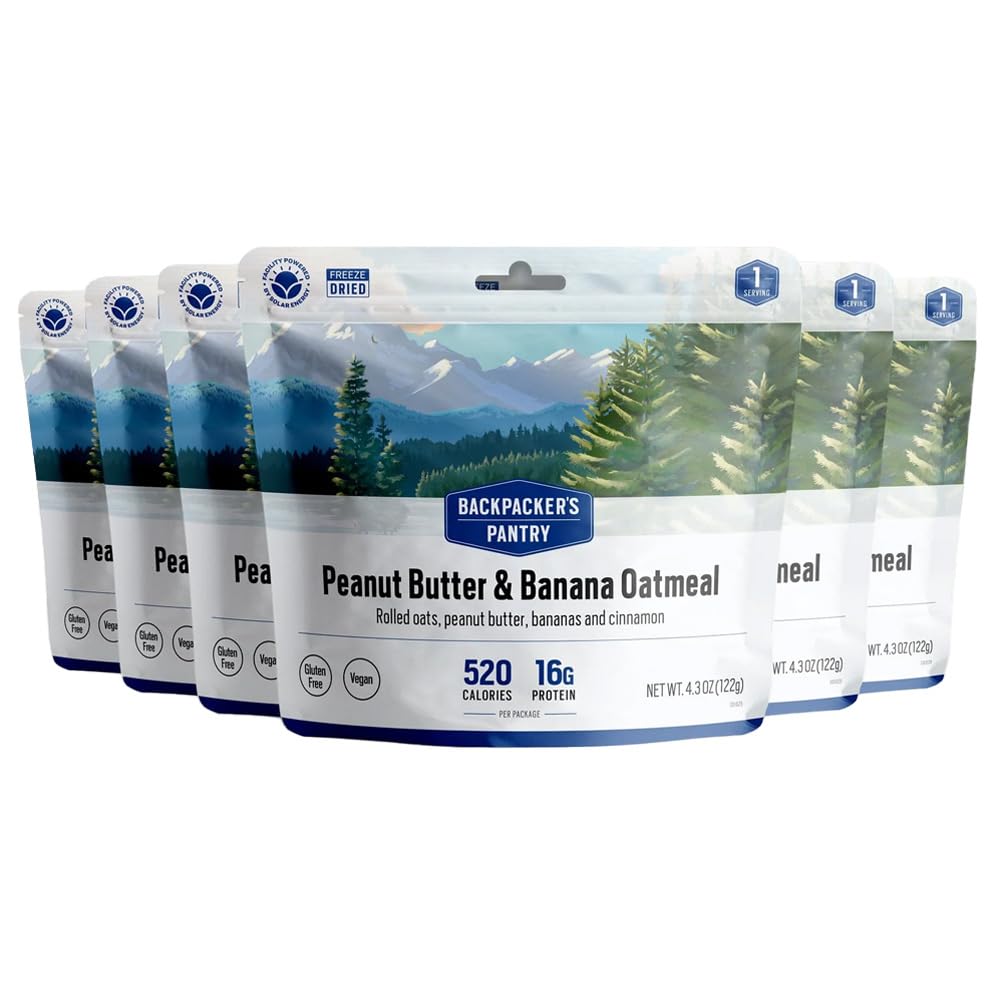 Backpacker's Pantry Peanut Butter Banana Oatmeal - Freeze Dried Camping & Backpacking Food - High Protein Vegan Gluten-Free Emergency Meal - 16g Protein per Serving (6-Pack) | Perfect for Hiking, Camping & Survival Kits