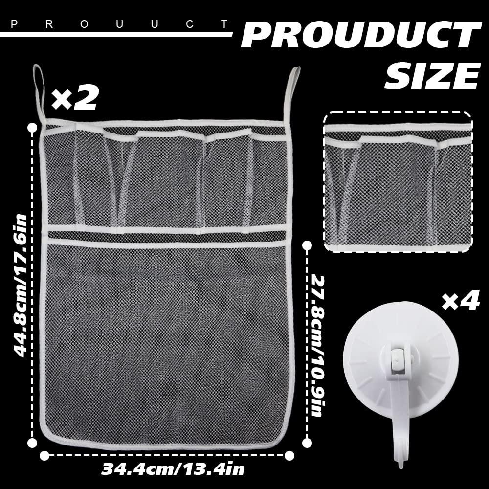 2-Pack Bath Toy Organizer with 4 Strong Suction Hooks - Mesh Storage Bag for Bath Toys, Shampoo & Soap - Quick-Drying Shower Toy Holder - Perfect for Kids' Bathtime Organization and Bathroom Storage