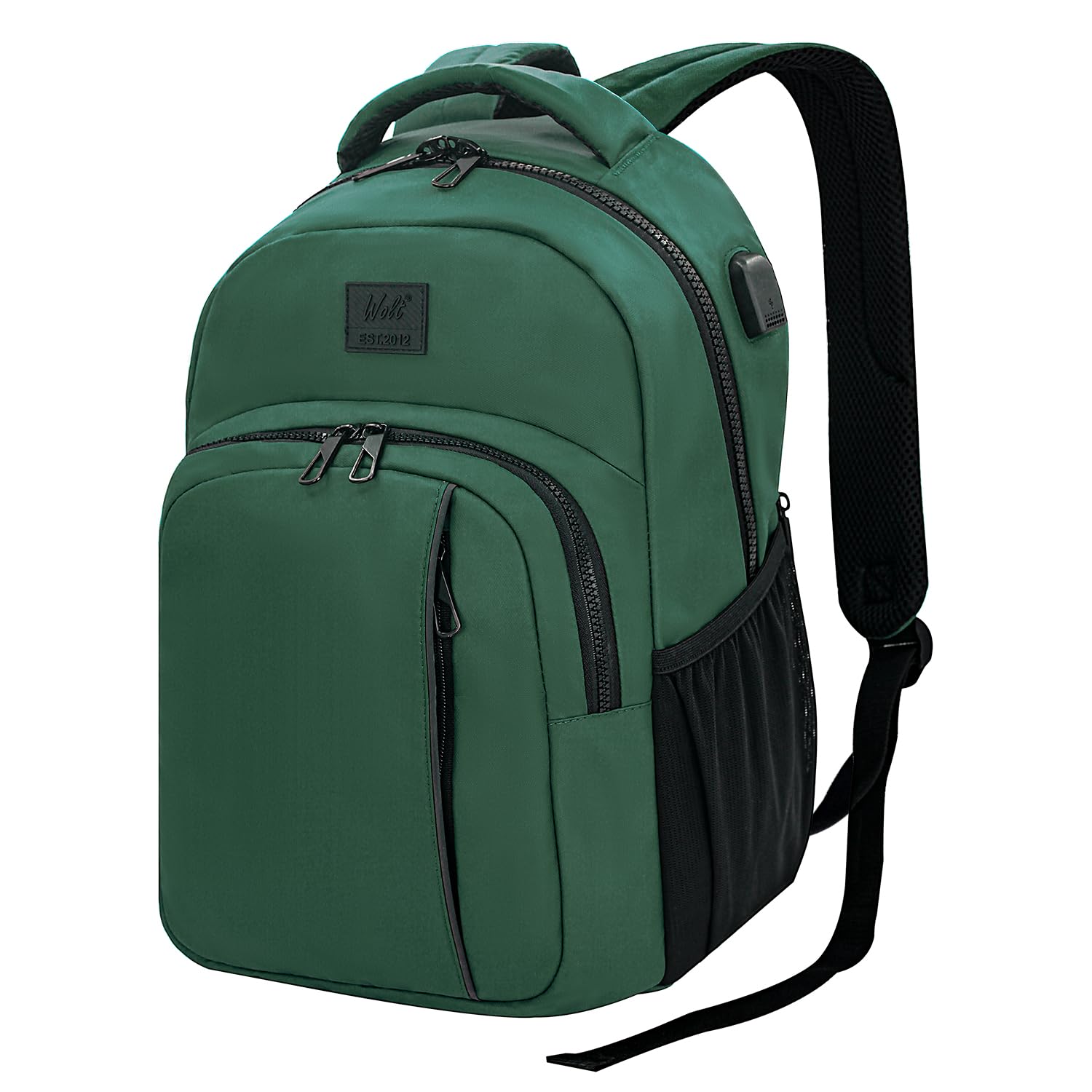 WOLT 15.6-17 Inch Laptop Backpack for Men & Women - Flight Approved Travel Backpack with USB Charging Port & Computer Compartment - Durable College Bookbag for Work, School & Business Travel (Green)