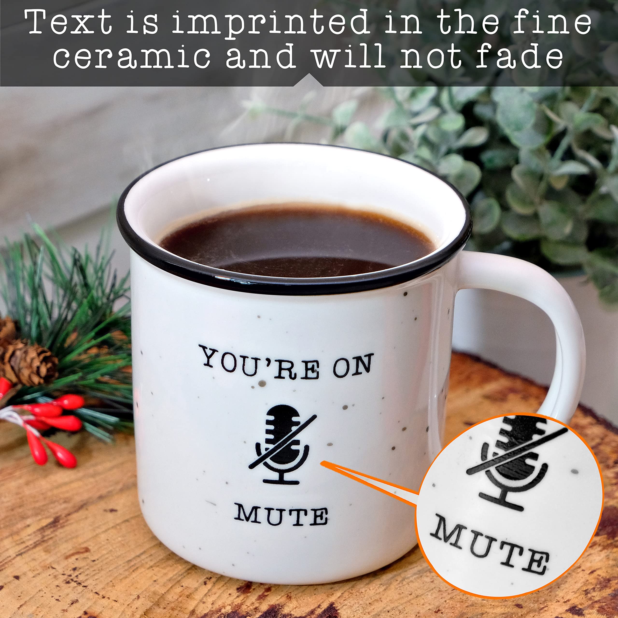 Funny 'You're On Mute' 11oz Ceramic Coffee Mug - Farmhouse Style Gift with Humorous Quote, Microwave Safe - Perfect for Teachers Day, Office Gifts & Virtual Meeting Humor
