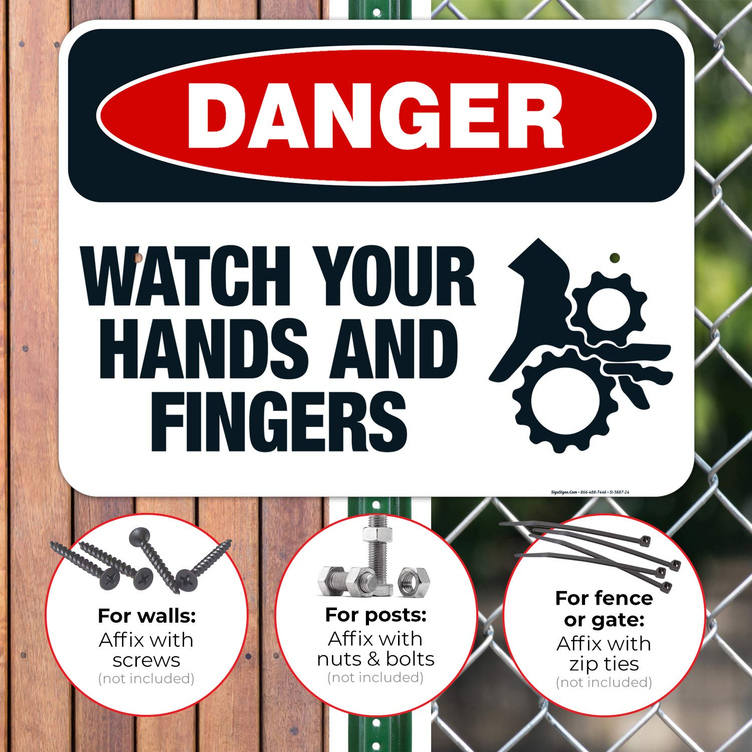 OSHA Danger Sign - Watch Your Hands and Fingers - 18x24 Inch Rust-Free Aluminum Safety Sign - Fade Resistant for Indoor/Outdoor Use - Made in USA - Perfect for Factories, Warehouses & Construction Sites