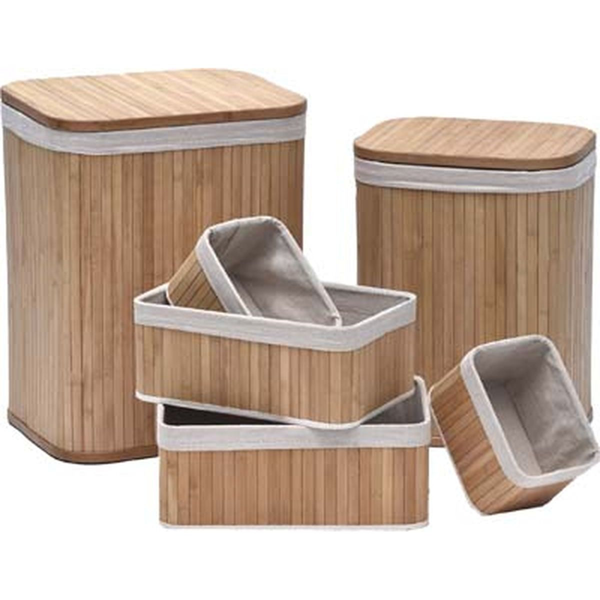 Natural Bamboo Basket with Linen Fabric - Eco-Friendly Storage Organizer for Home, Kitchen, Bathroom - Multiple Sizes Available (Small, Medium, Large) - Perfect for Fruits, Vegetables, Toys & Laundry Organization