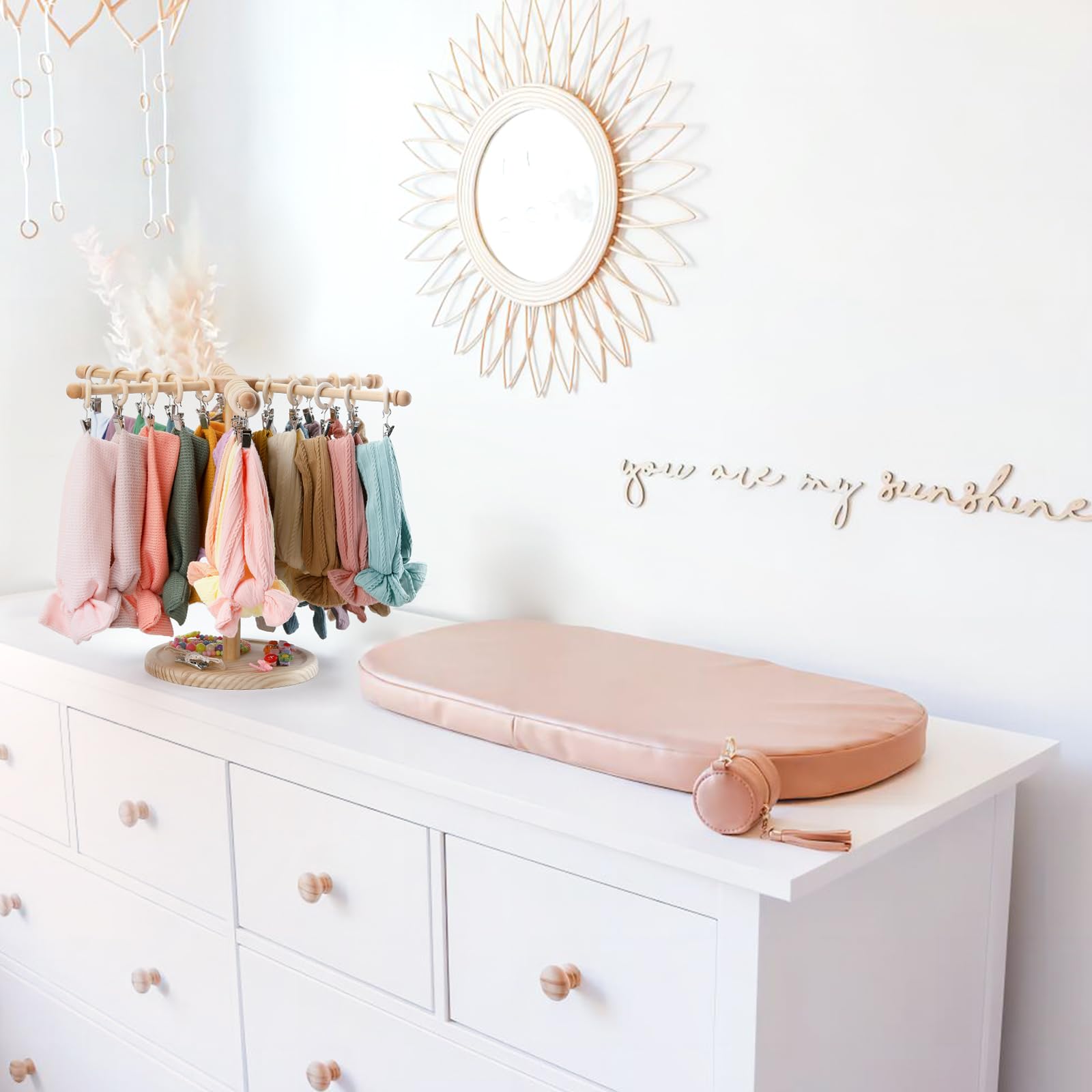 360° Rotating Hair Accessories Organizer - POVETIRE Headband Holder & Bow Display Stand for Girls, Toddler Nursery Decor - Perfect for Baby Headband Storage & Hair Bow Organization