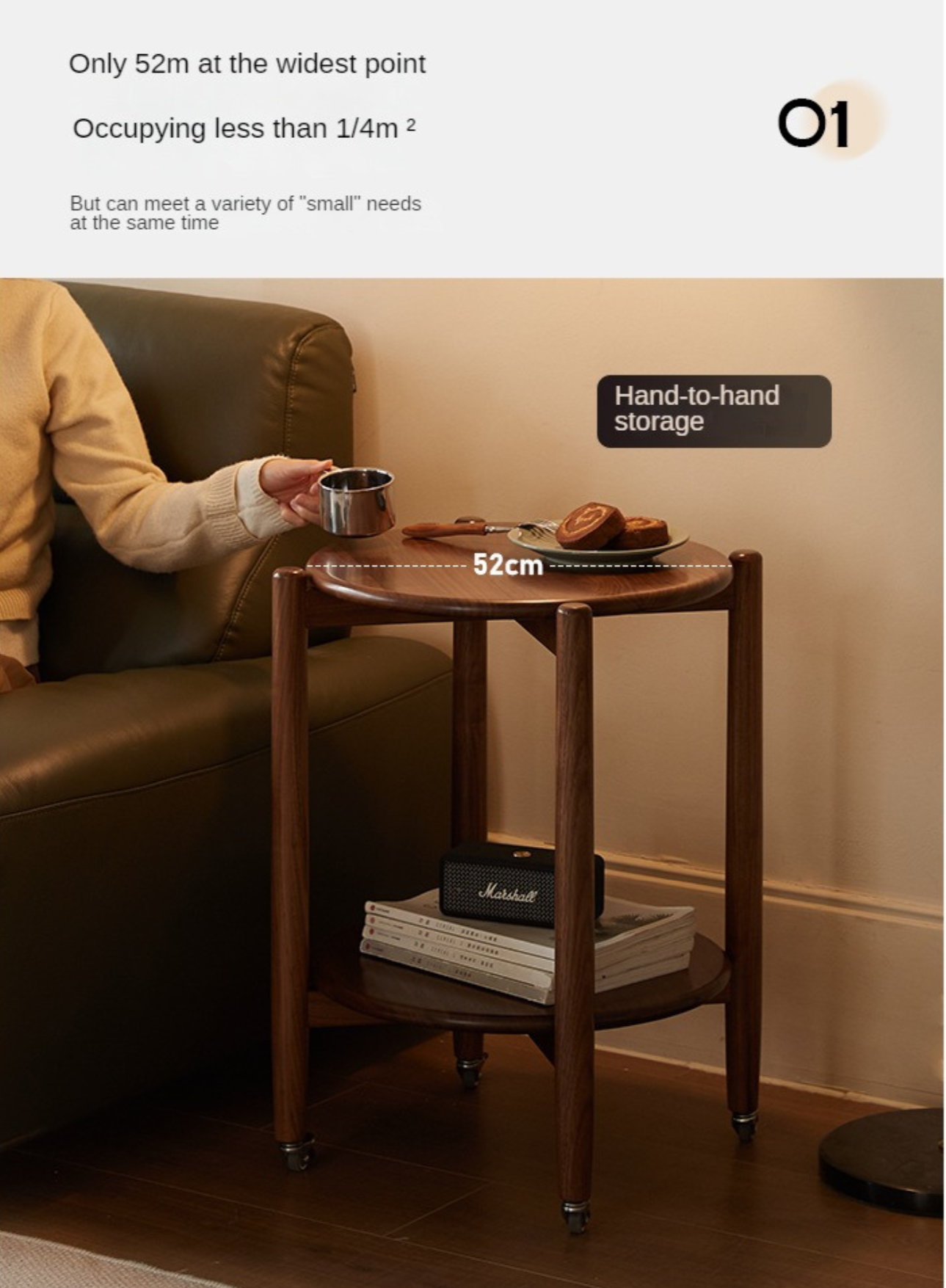 Black Walnut Solid Wood Round Side Table - Natural Wood End Table for Living Room, Bedroom, or Office - Perfect for Coffee, Books, and Decor