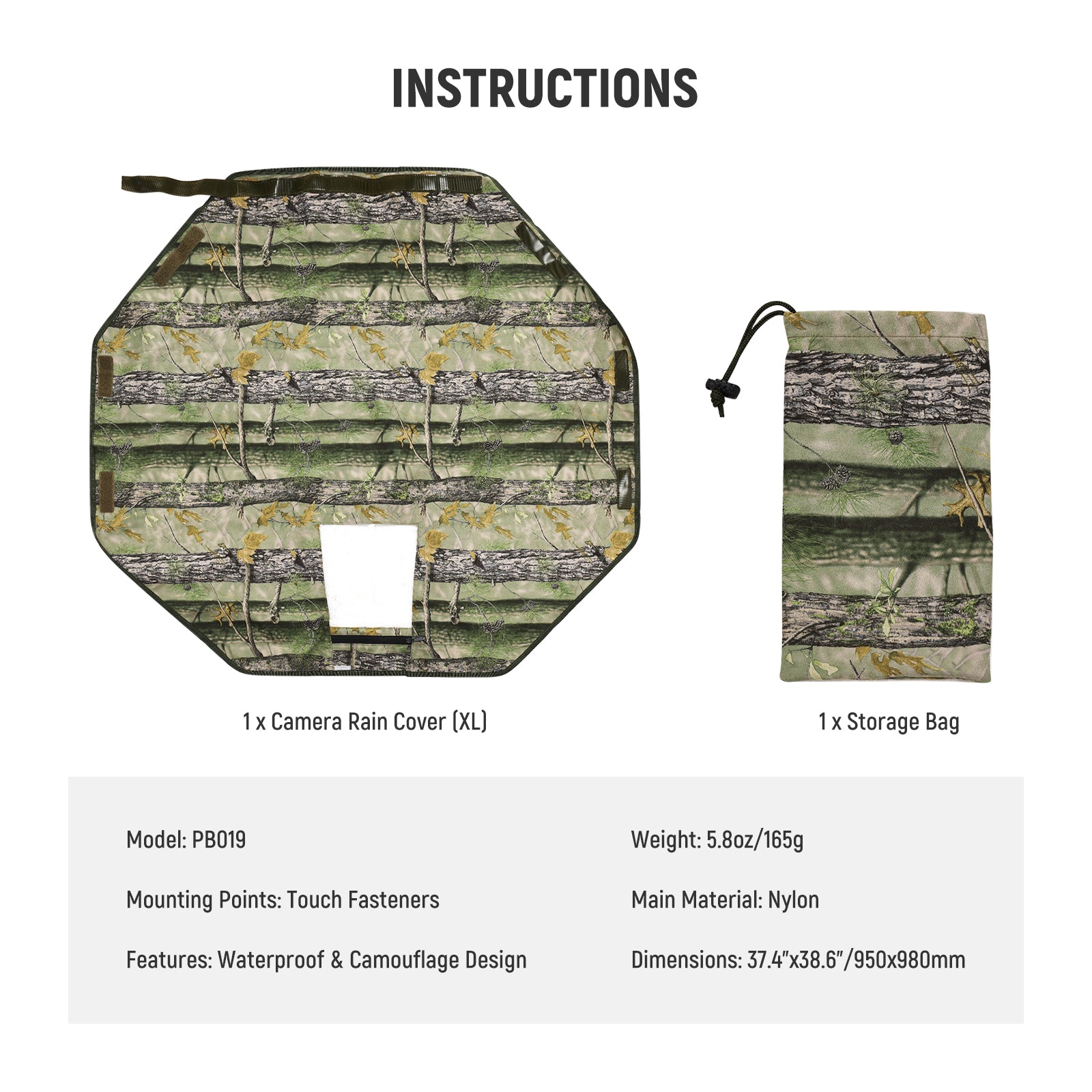 NEEWER PB019 Dual Sided Camouflage Rain Cover for DSLR Camera - Waterproof Protection for Outdoor Photography, Hunting & Wildlife Shooting